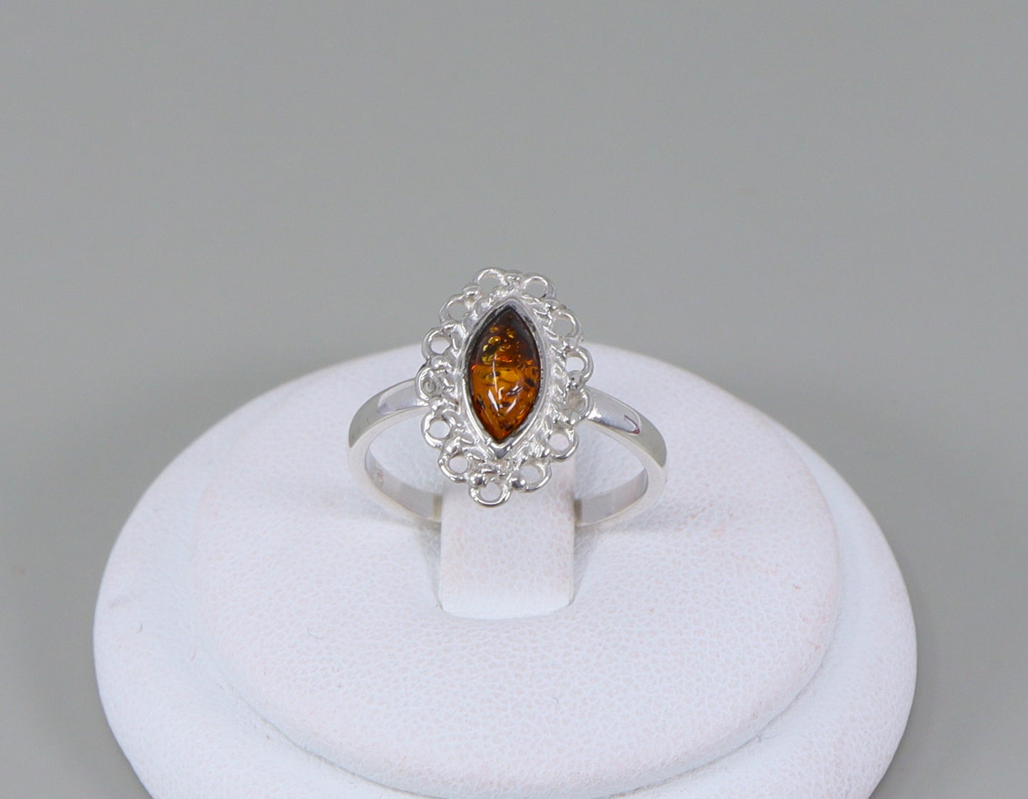 Silver Amber Ring