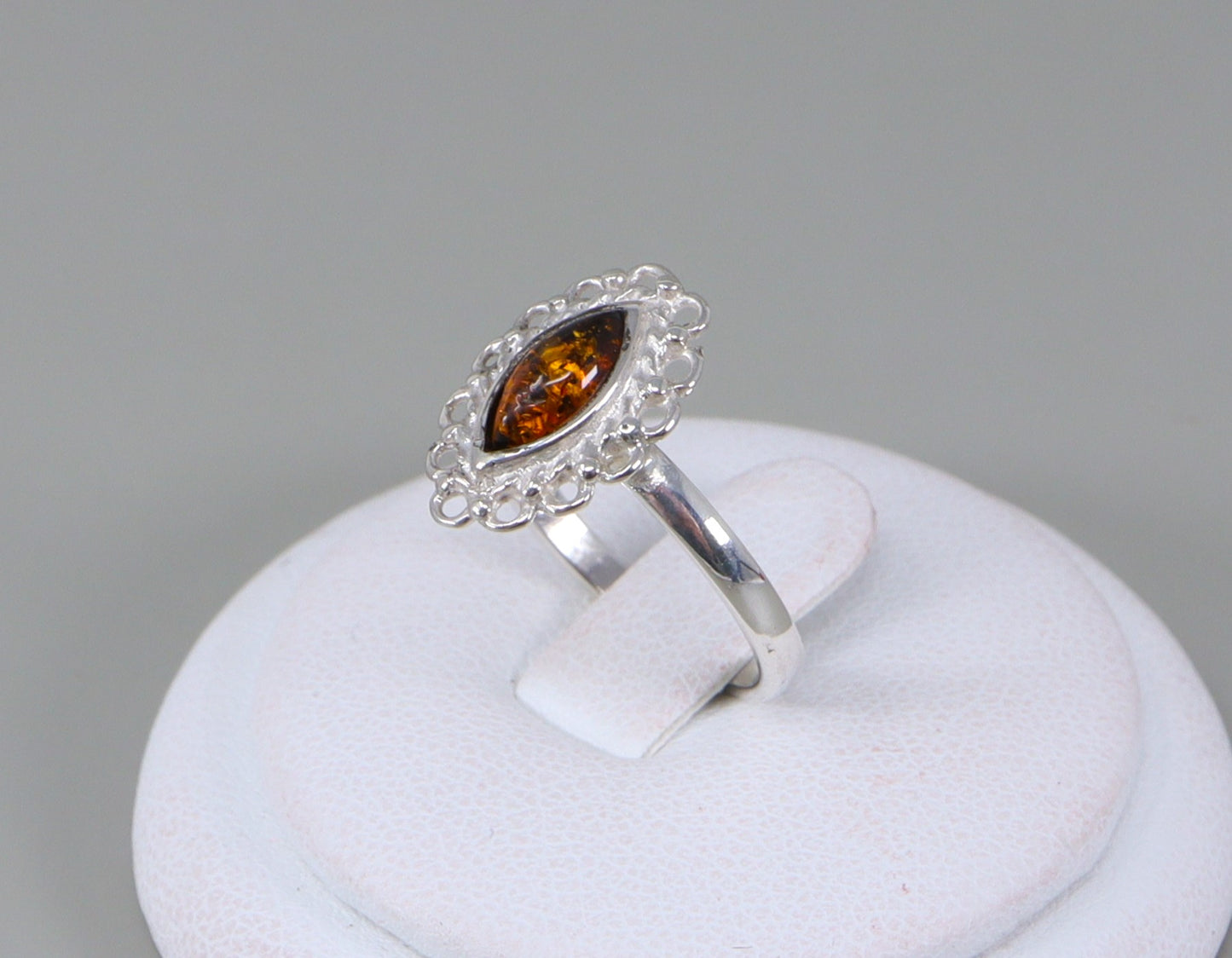 Silver Amber Ring