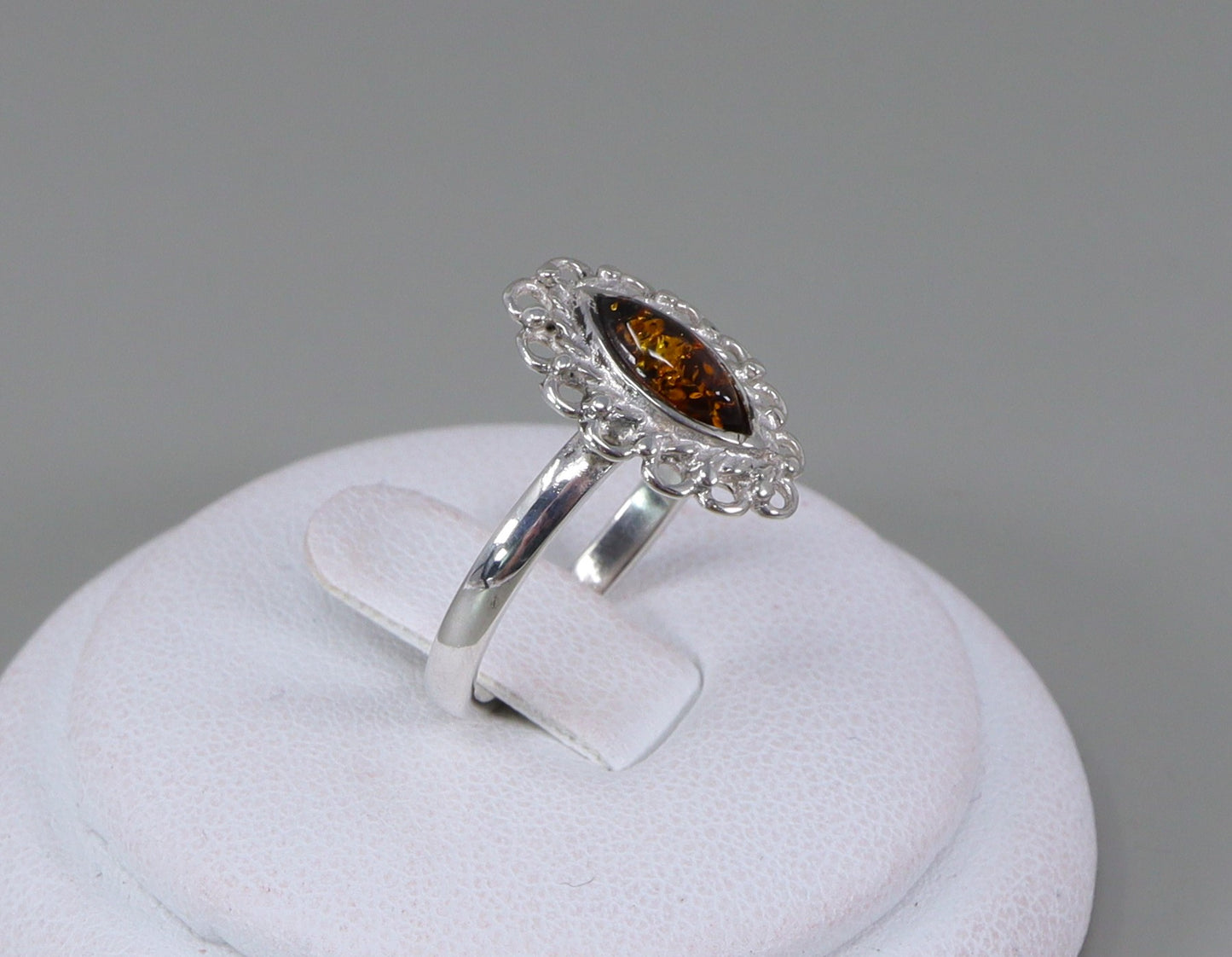 Silver Amber Ring