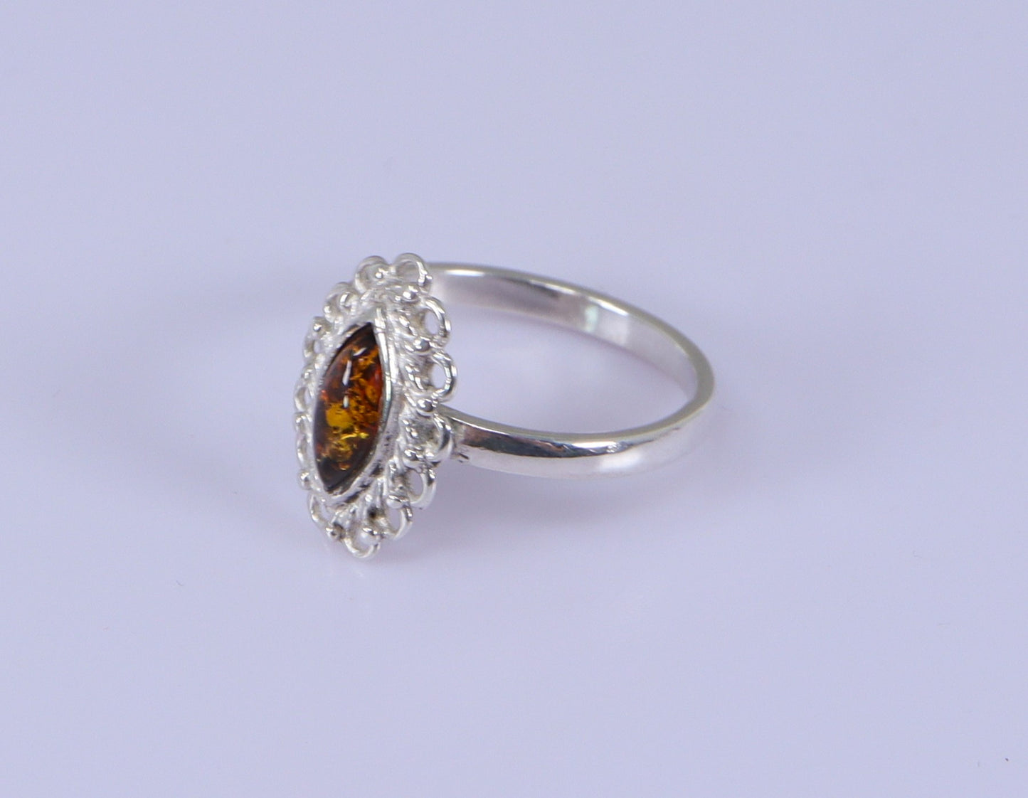 Silver Amber Ring