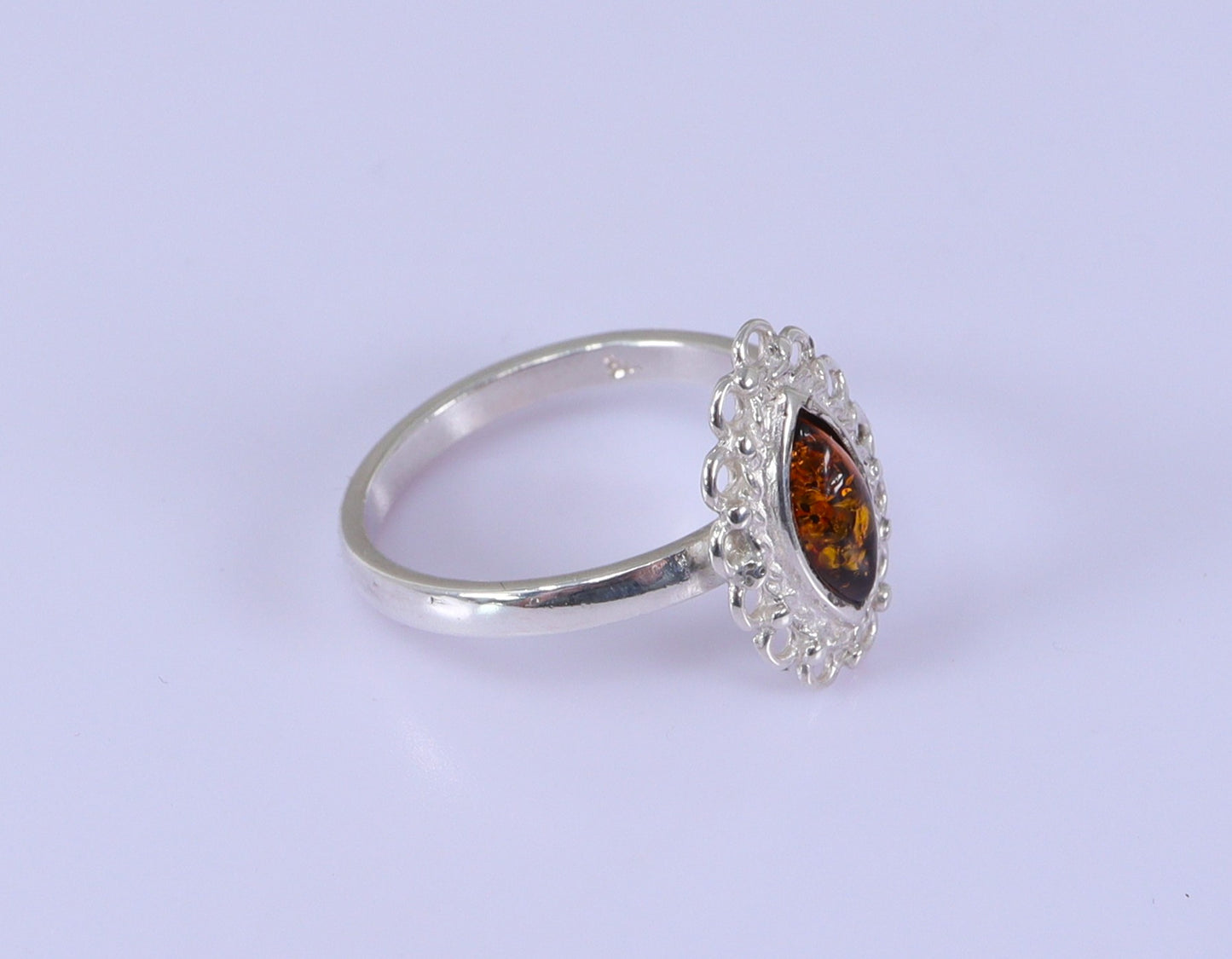 Silver Amber Ring