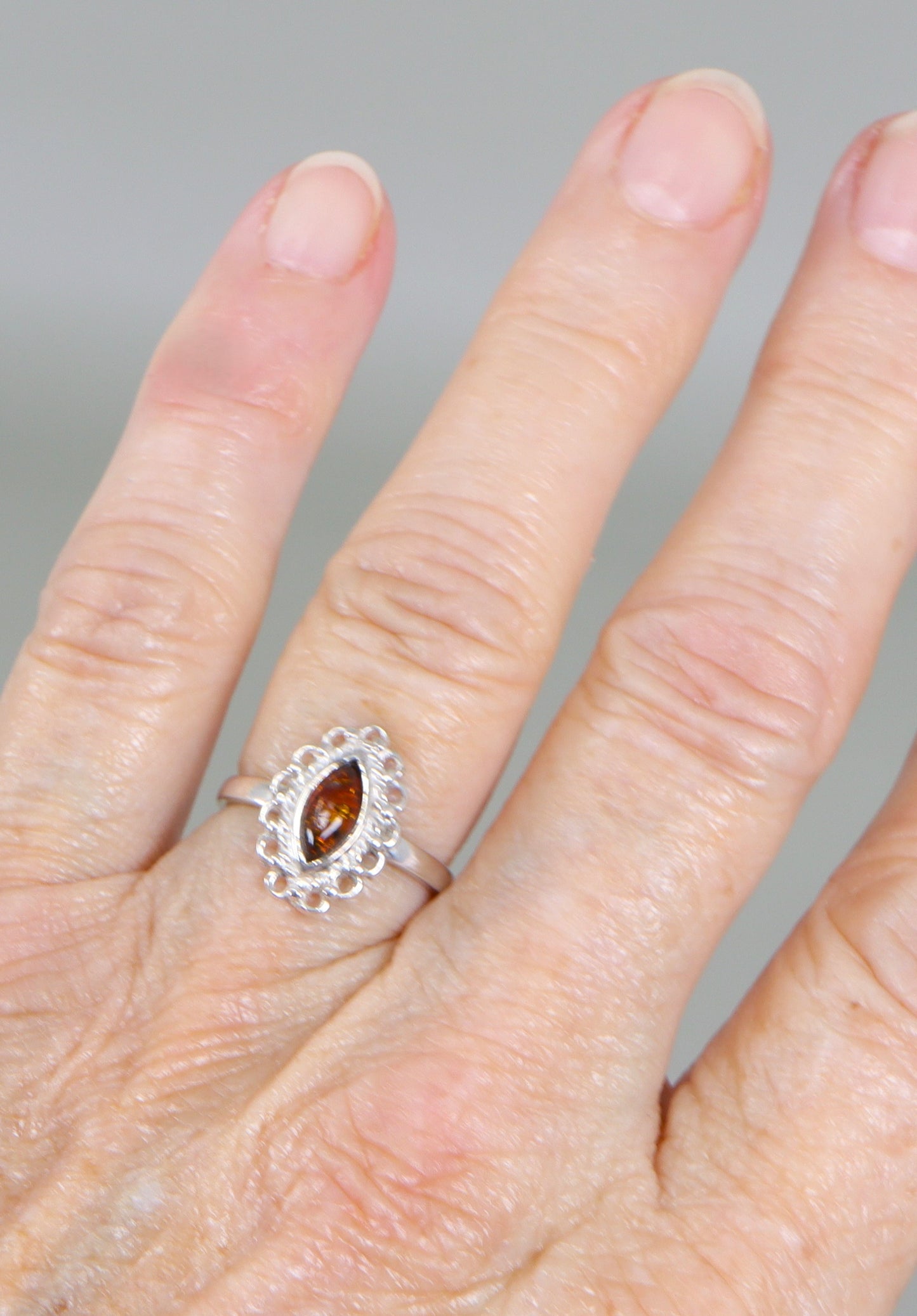 Silver Amber Ring