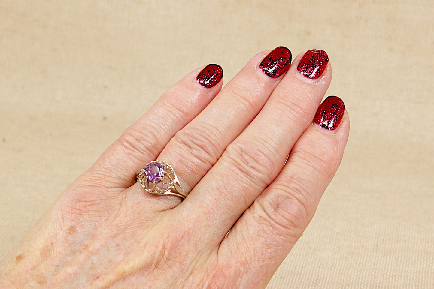 Vintage Silver Amethyst Solitaire Ring