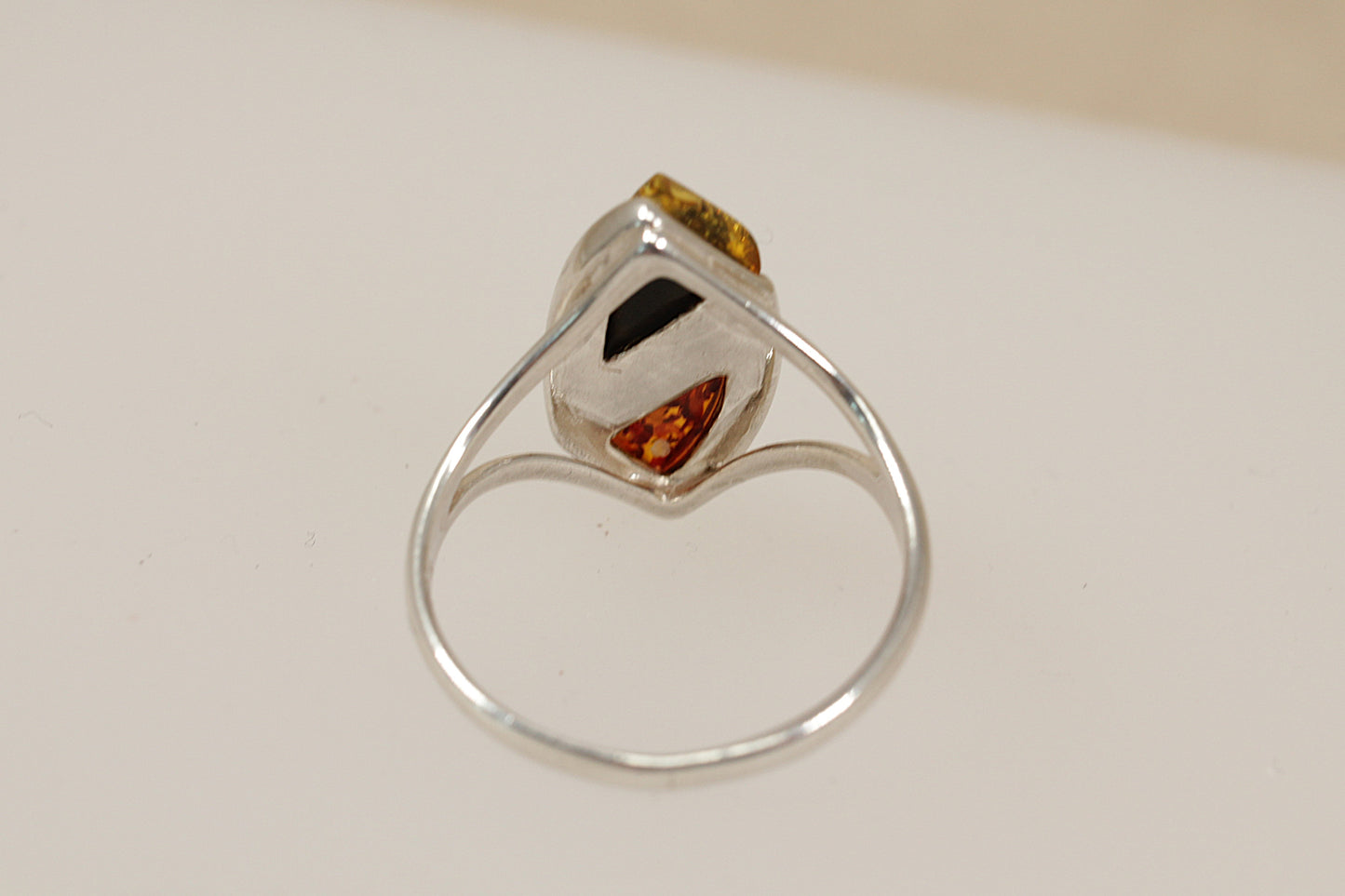 Modern Silver Amber Ring