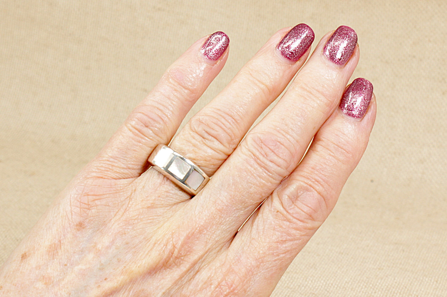 Silver Mother Of Pearl Band Ring