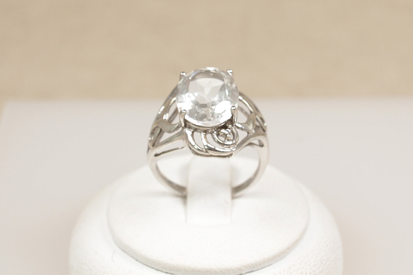 Silver Crystal Solitaire Statement Ring
