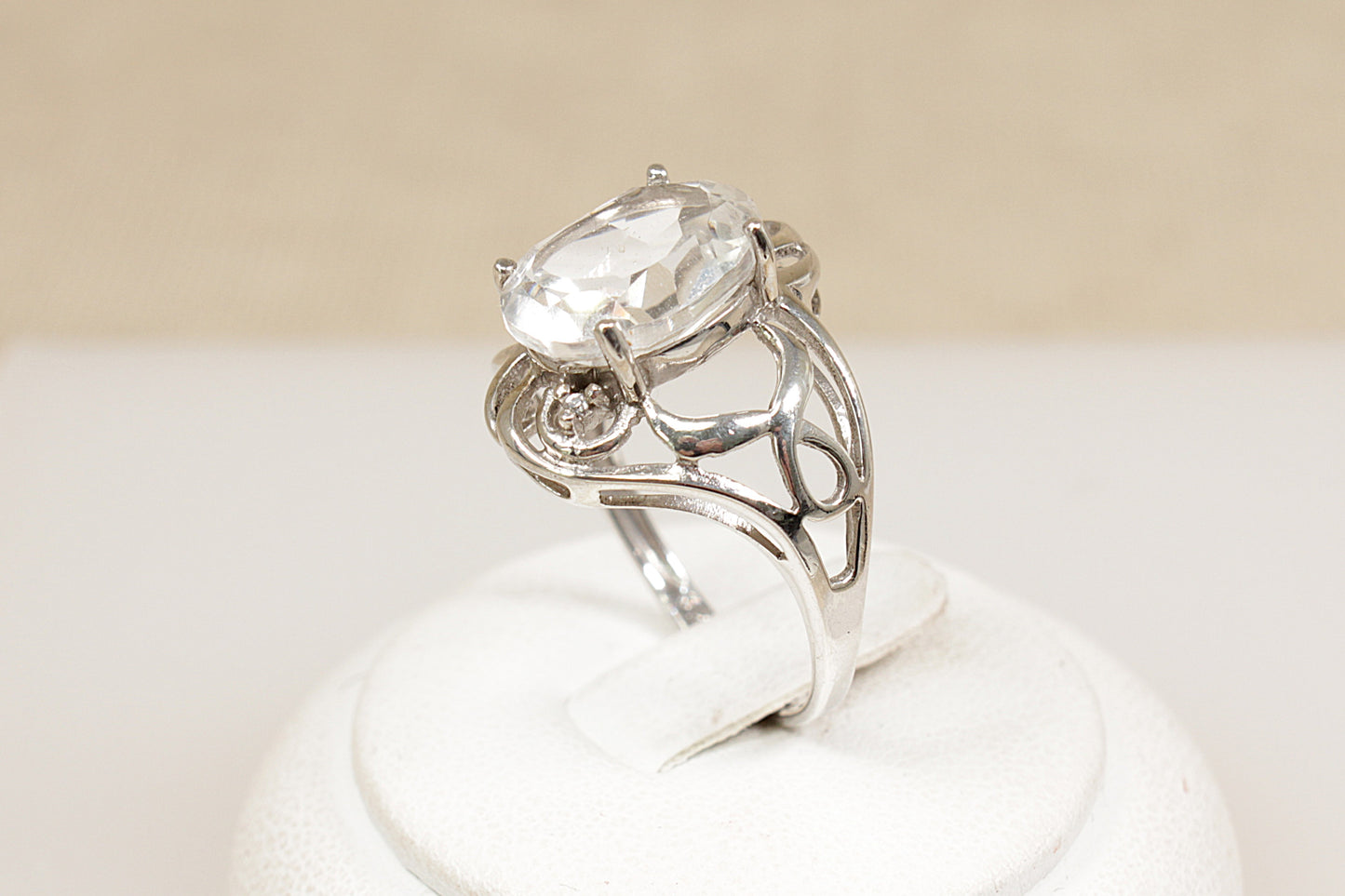 Silver Crystal Solitaire Statement Ring