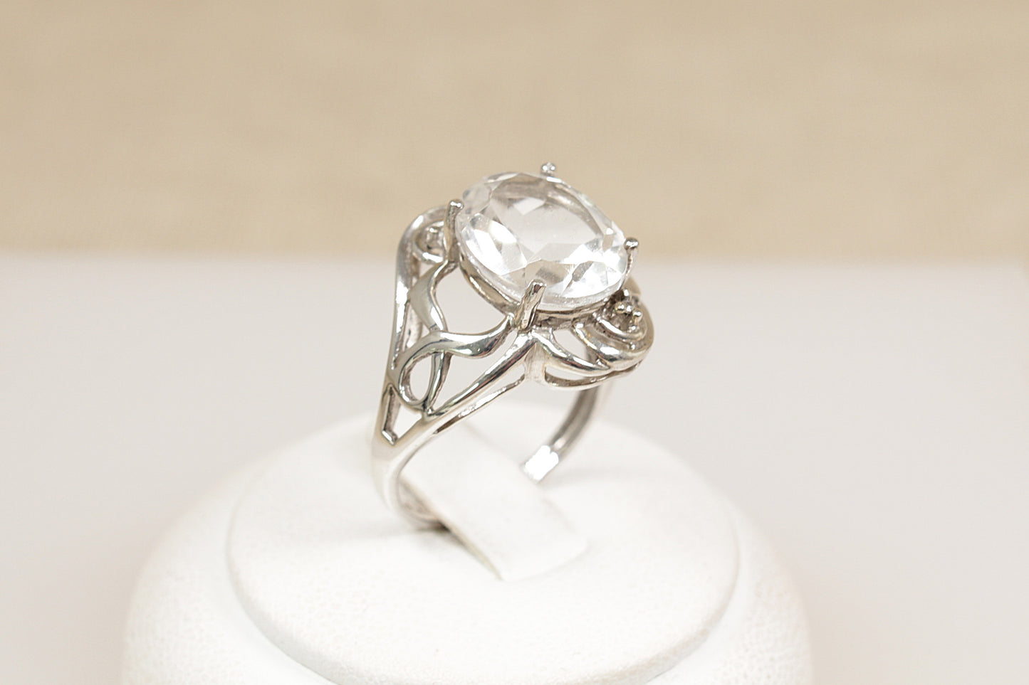 Silver Crystal Solitaire Statement Ring