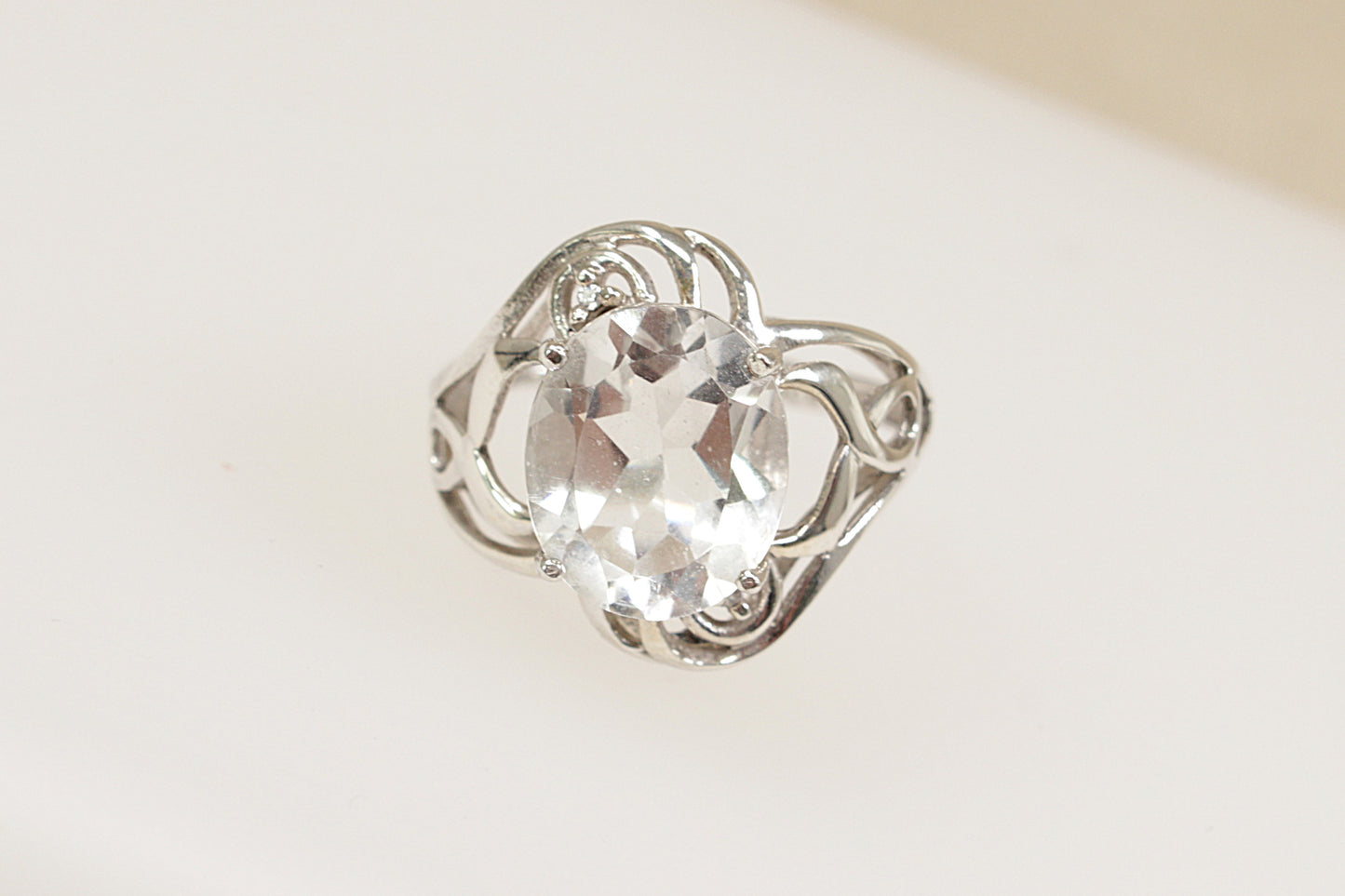 Silver Crystal Solitaire Statement Ring