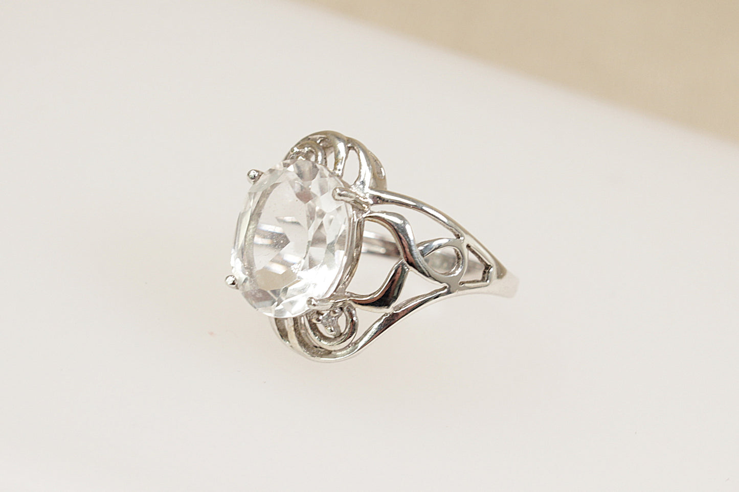 Silver Crystal Solitaire Statement Ring