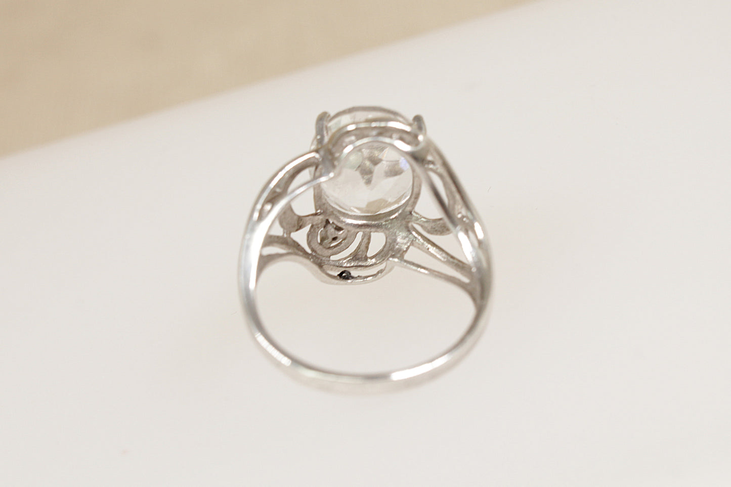 Silver Crystal Solitaire Statement Ring