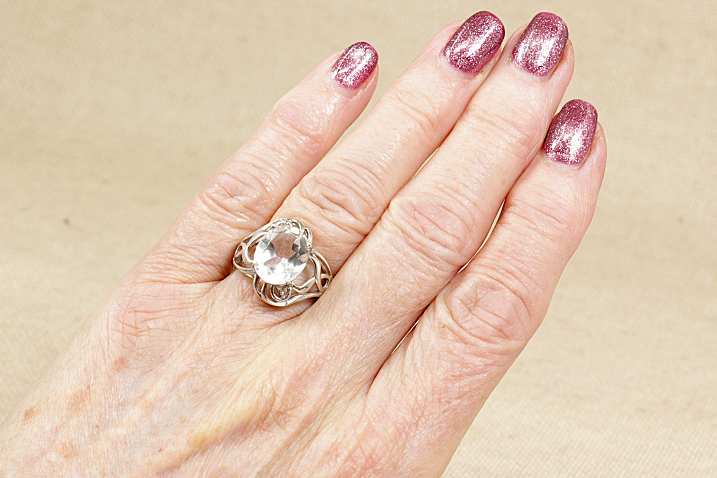 Silver Crystal Solitaire Statement Ring