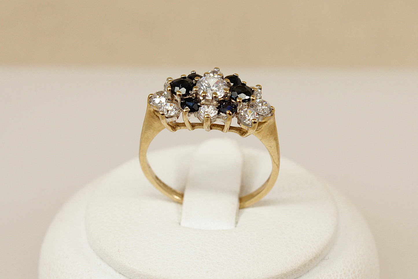 9ct Blue Topaz and C Z Cluster Ring