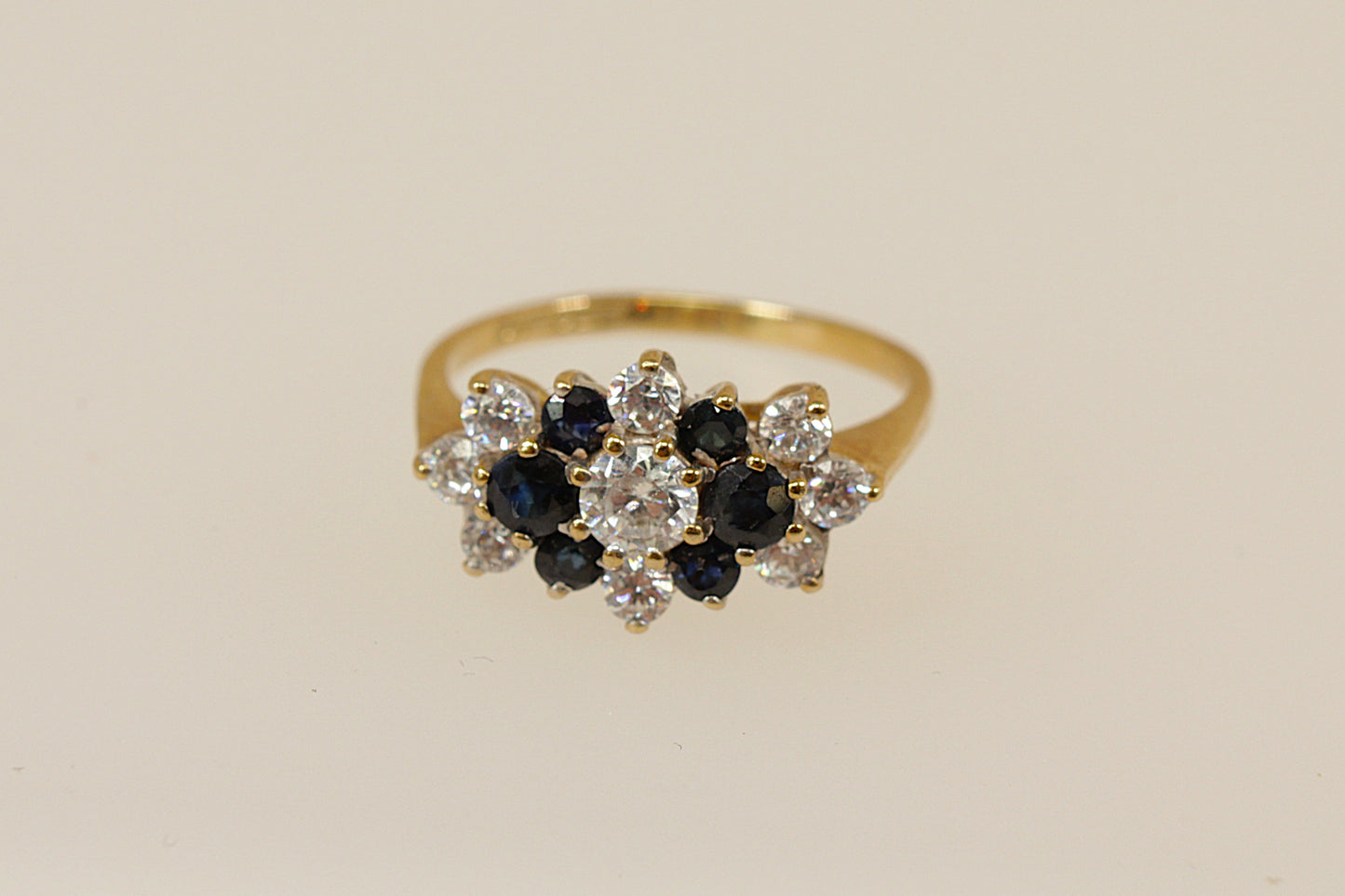 9ct Blue Topaz and C Z Cluster Ring