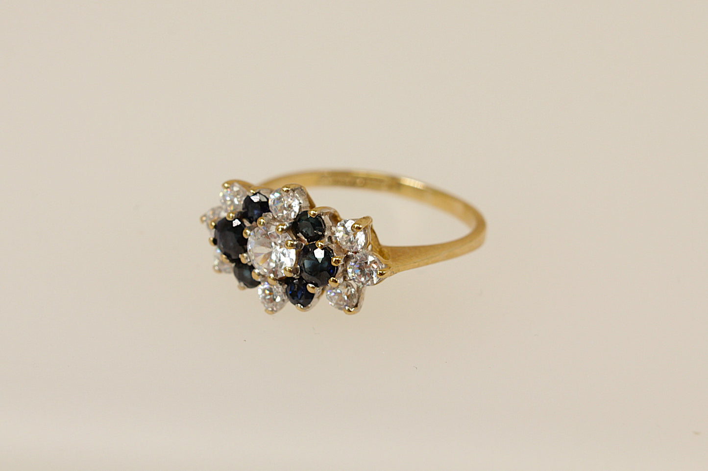 9ct Blue Topaz and C Z Cluster Ring