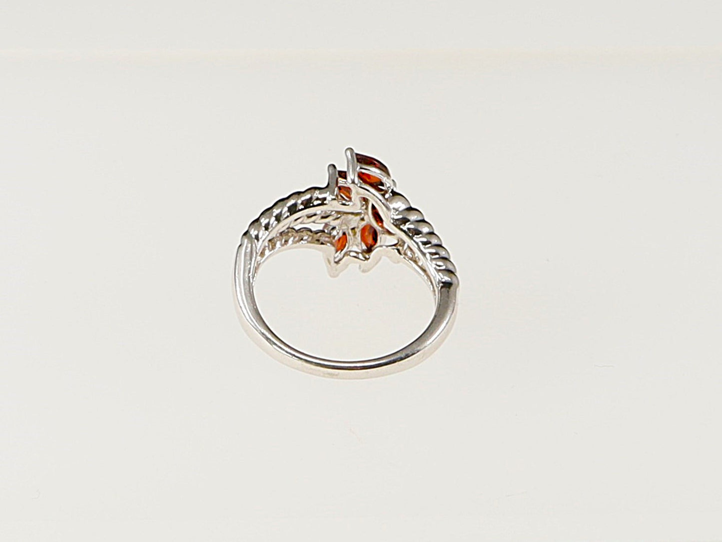 Silver Garnet Coloured Crystal Ring