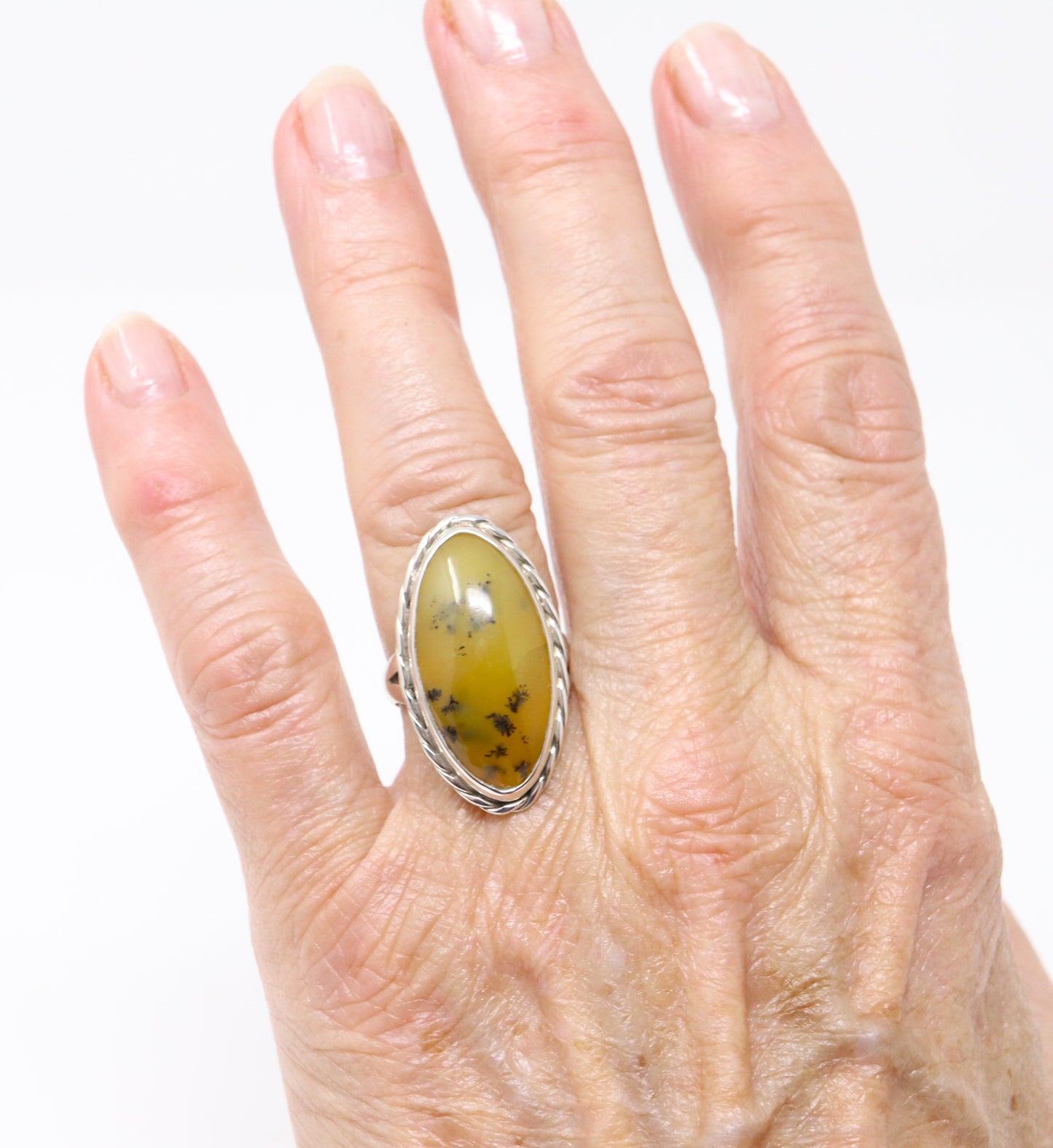 Vintage Silver Moss Agate Statement Ring