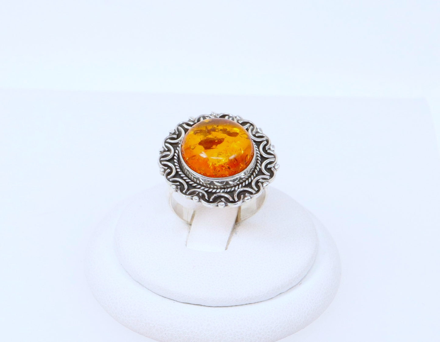 Silver Amber Ring