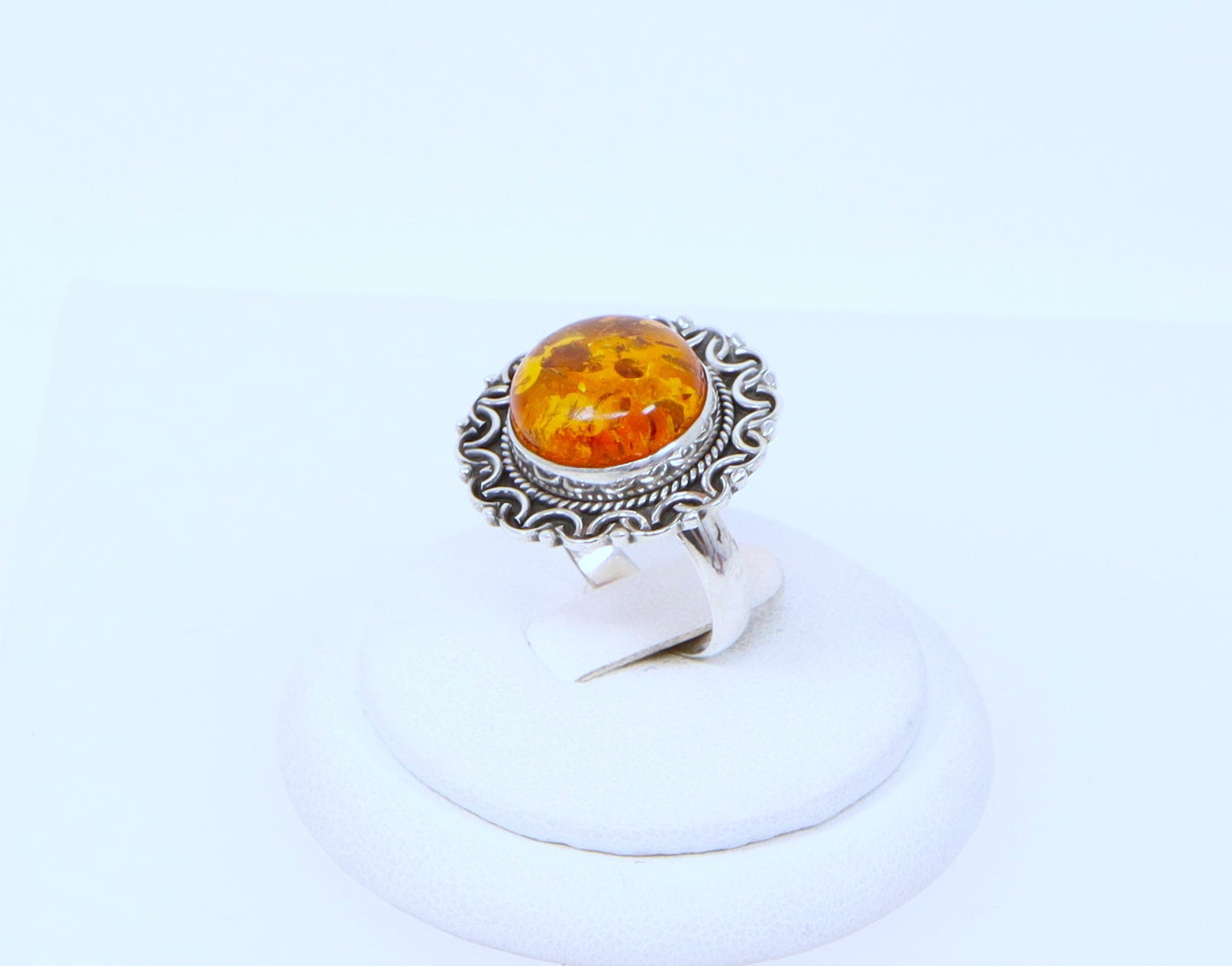 Silver Amber Ring