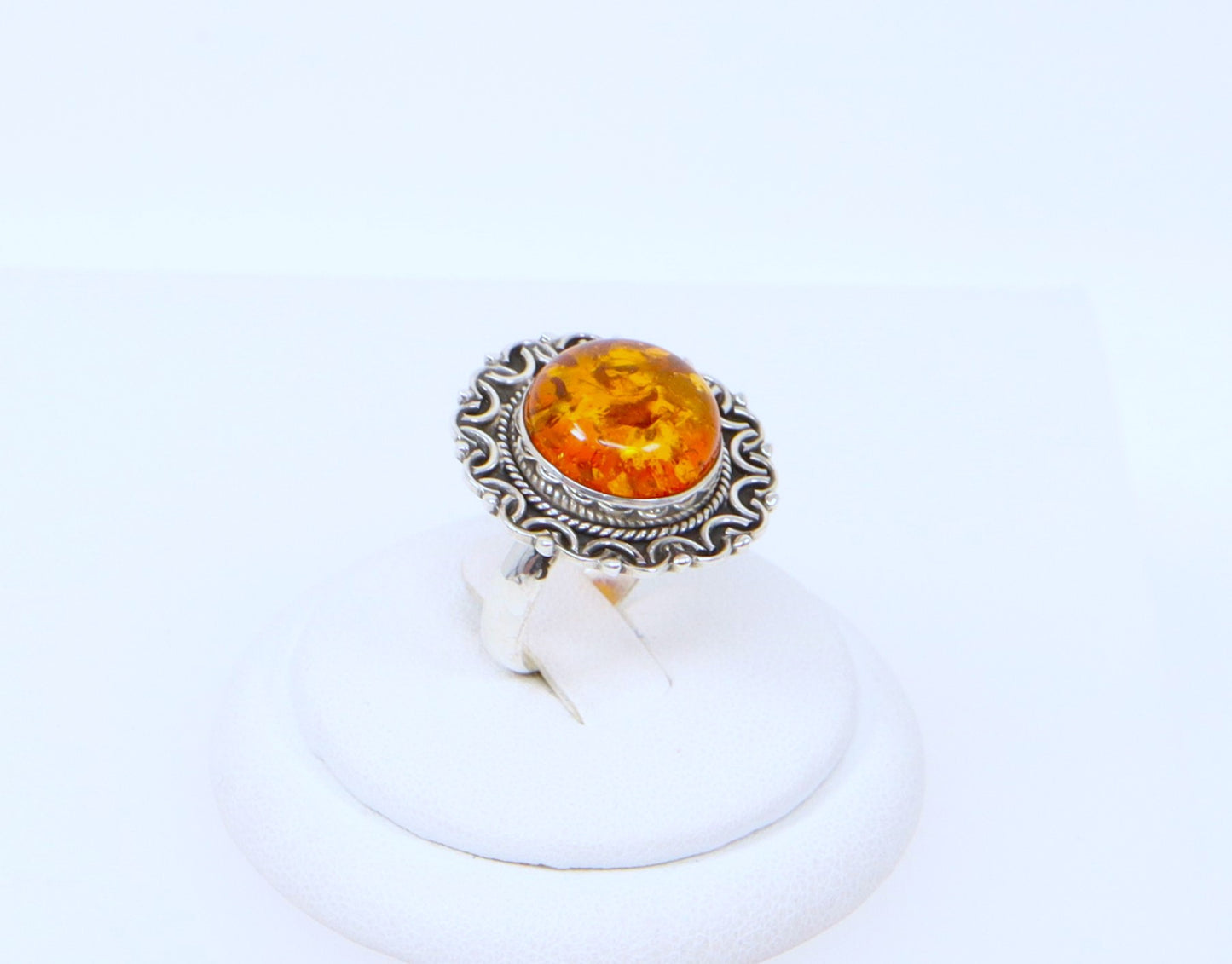 Silver Amber Ring