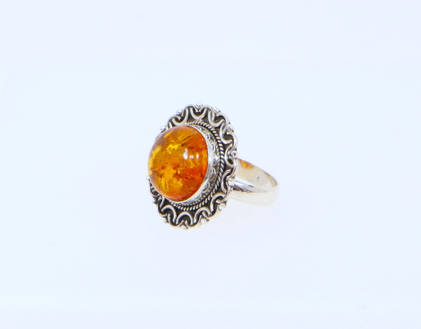 Silver Amber Ring