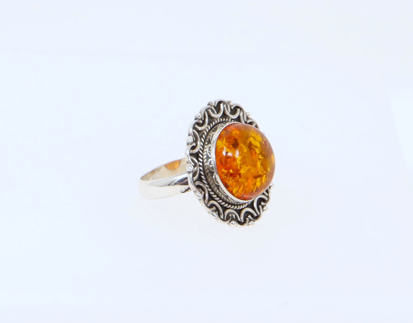 Silver Amber Ring