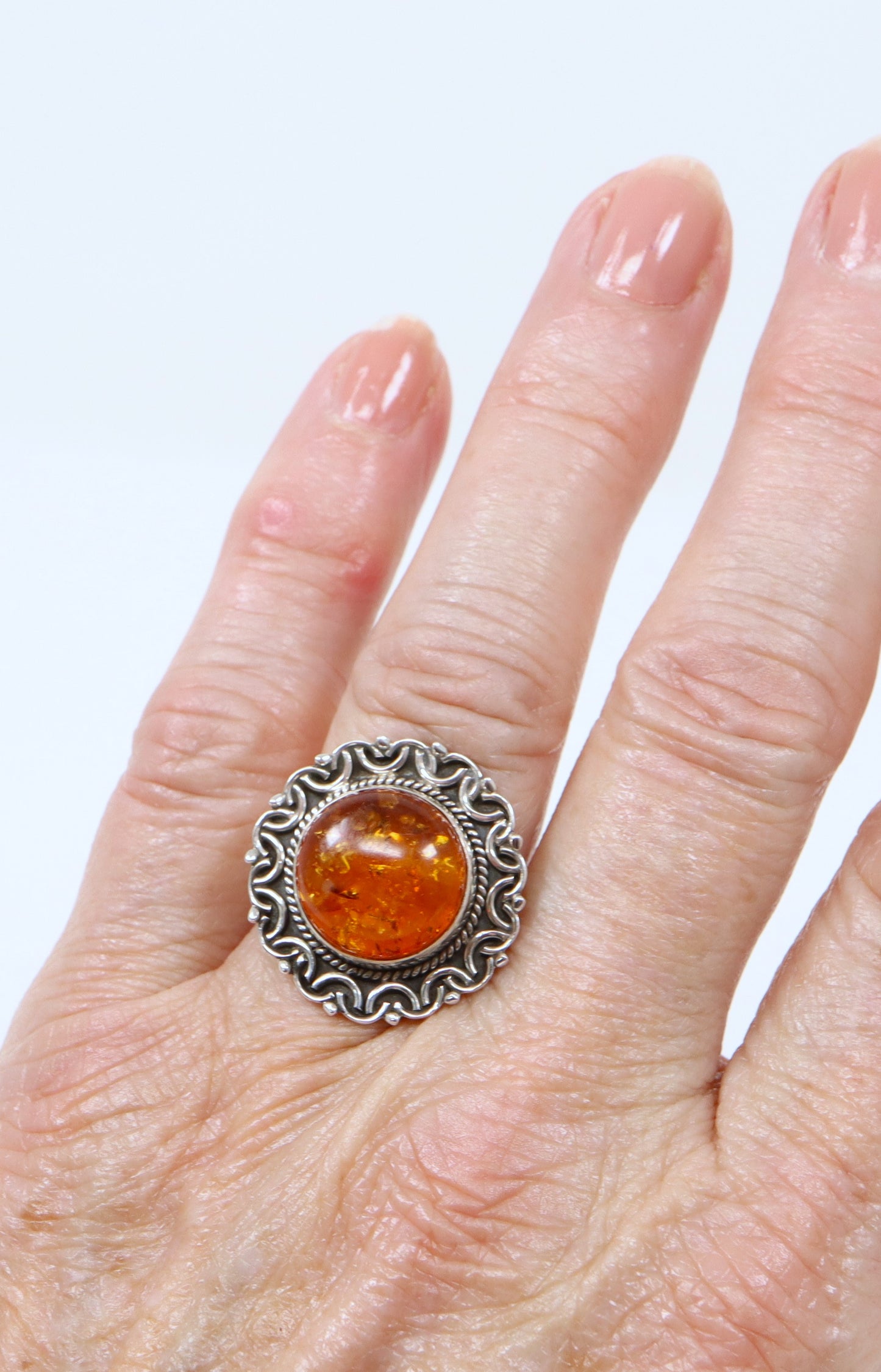 Silver Amber Ring