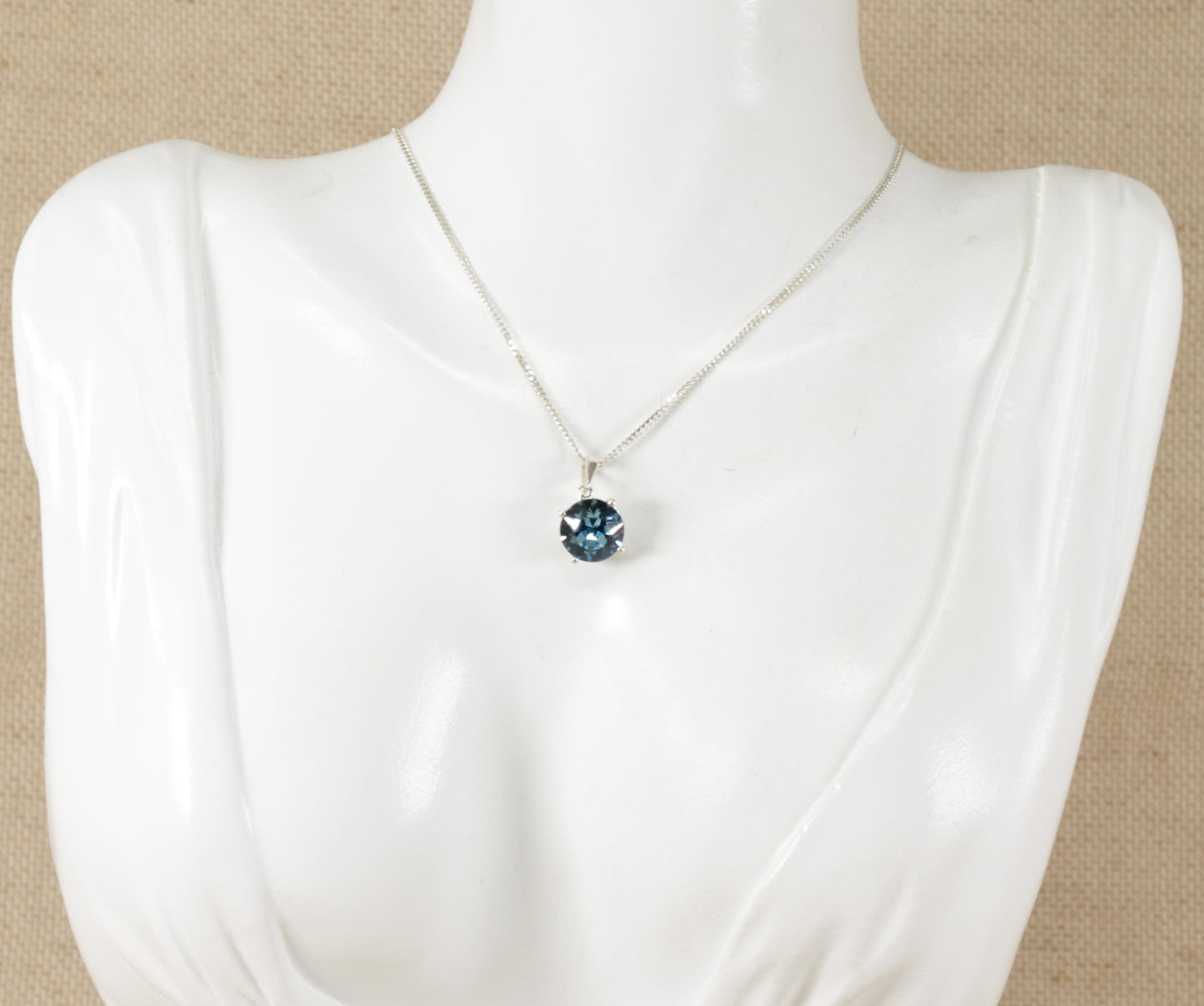 Silver Blue Crystal Pendant and Chain Necklace