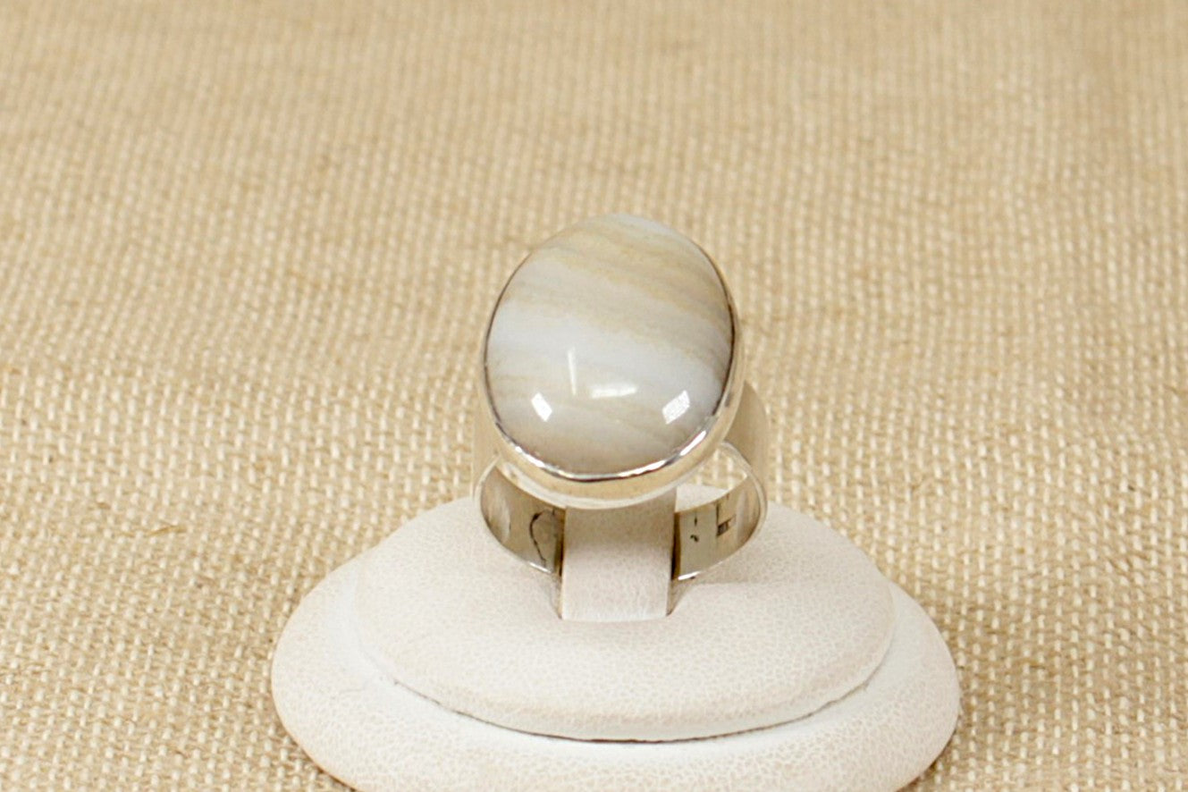 Silver Banded Agate Statement Ring