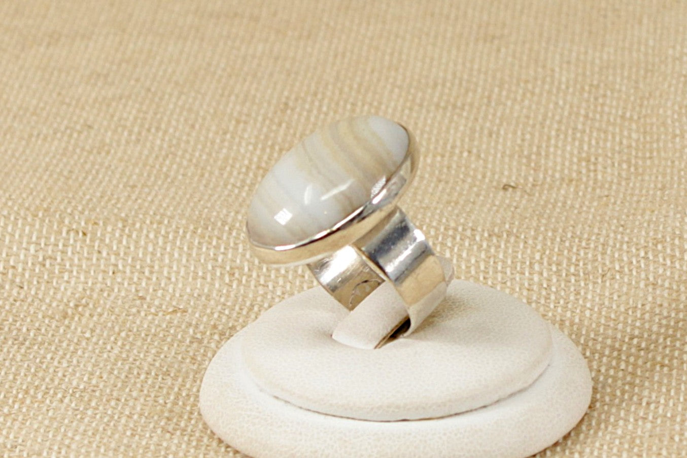 Silver Banded Agate Statement Ring