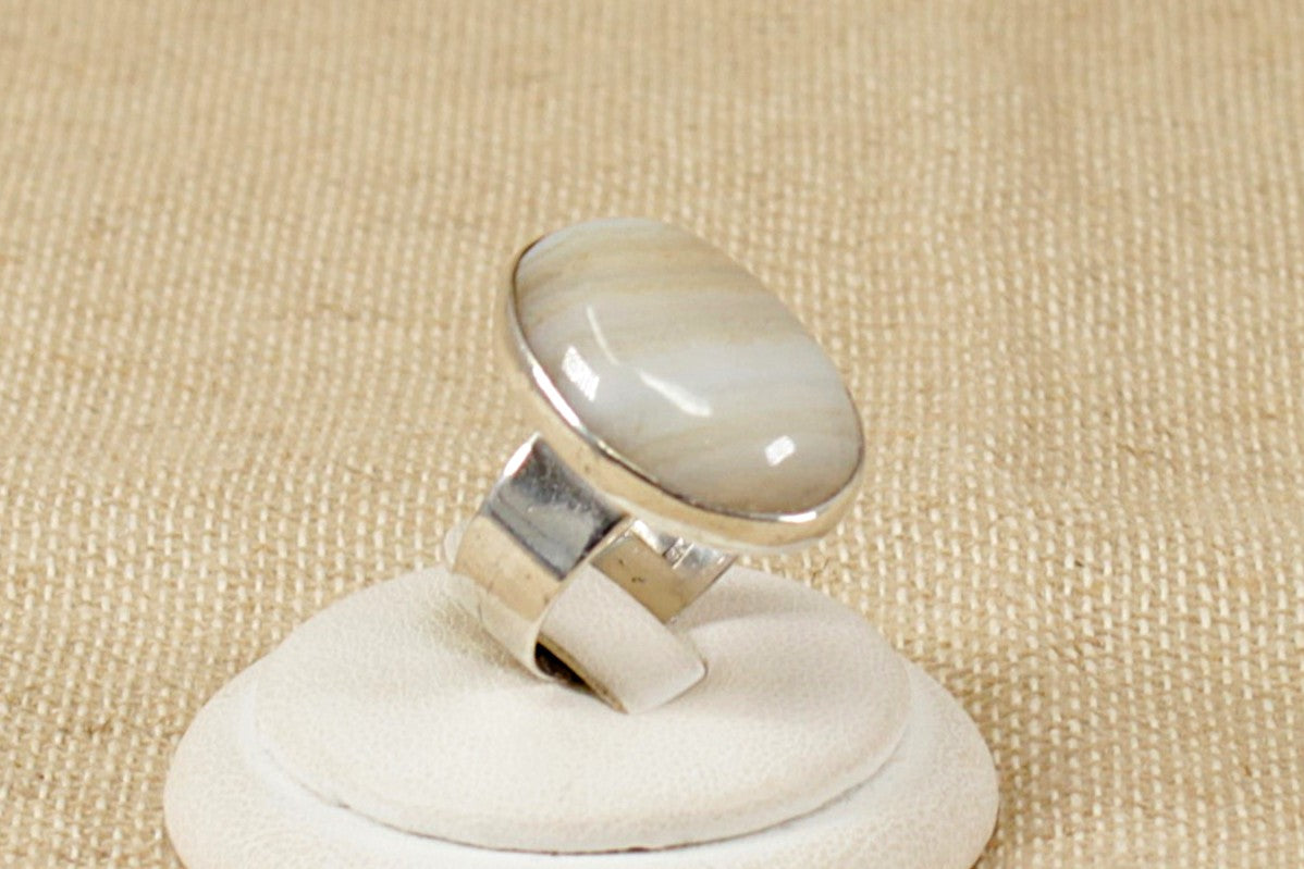 Silver Banded Agate Statement Ring