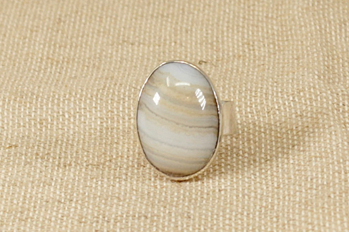 Silver Banded Agate Statement Ring