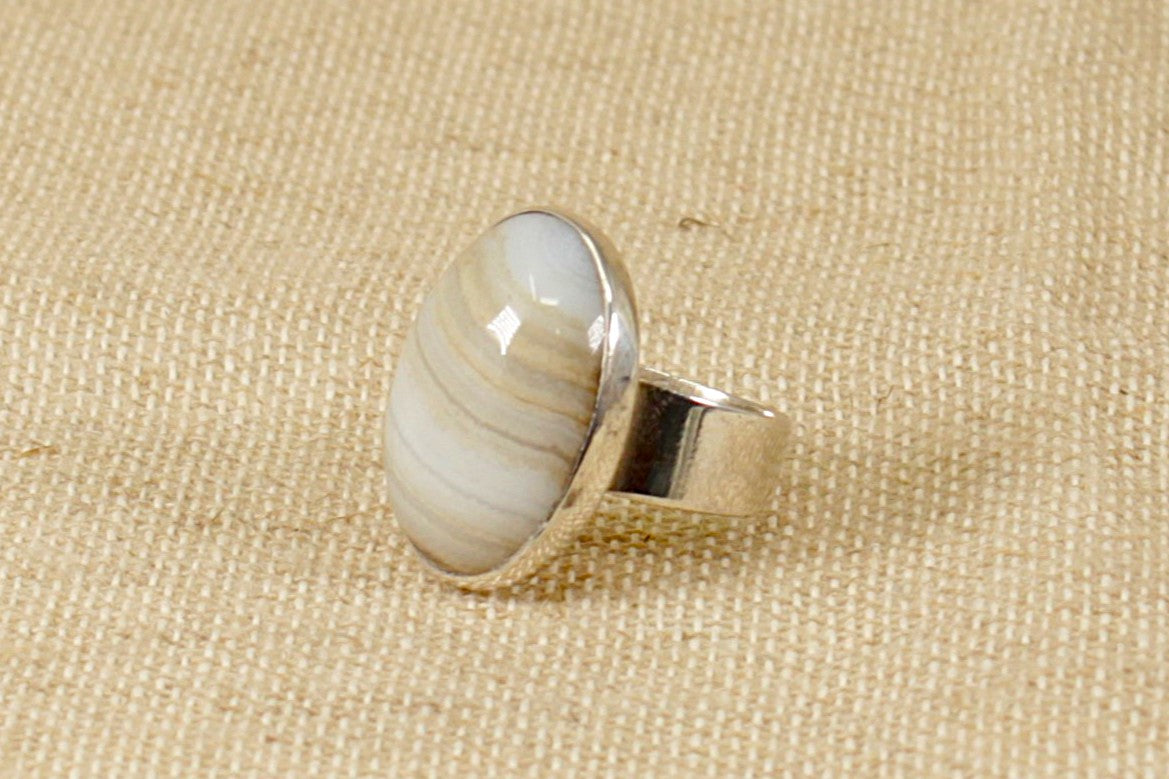 Silver Banded Agate Statement Ring