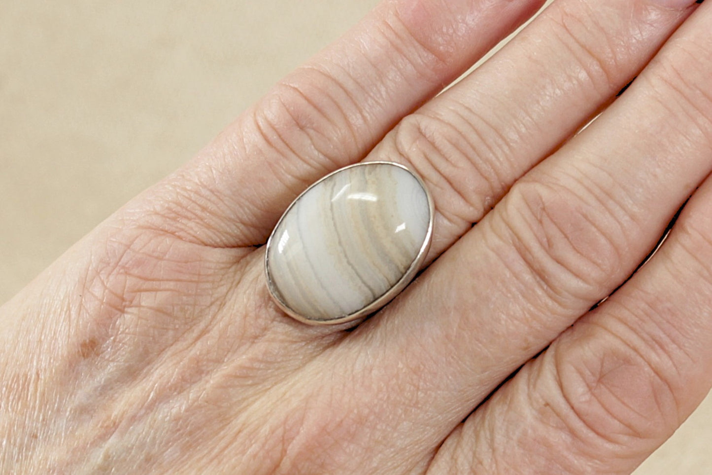 Silver Banded Agate Statement Ring