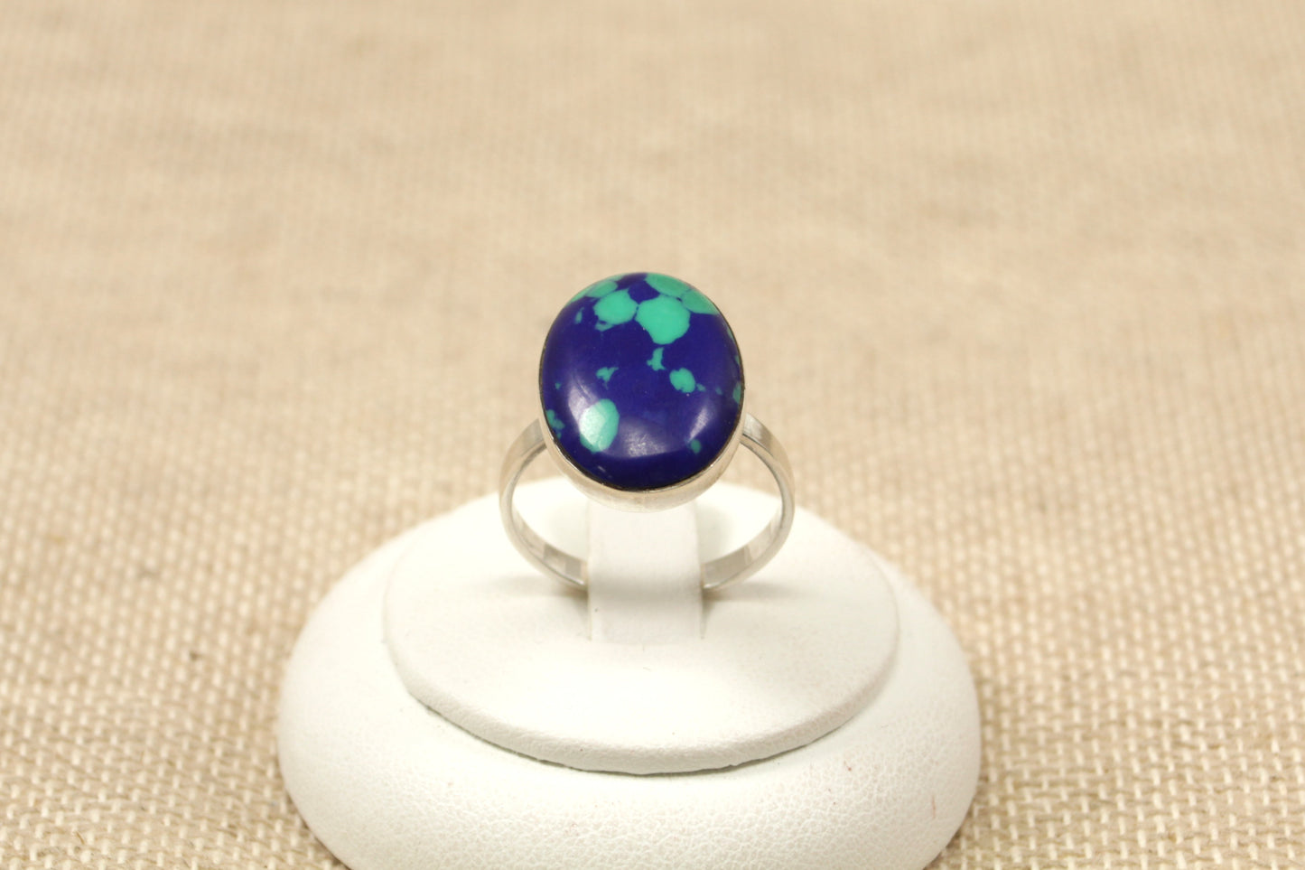 Silver Blue Spotted Designer Ring