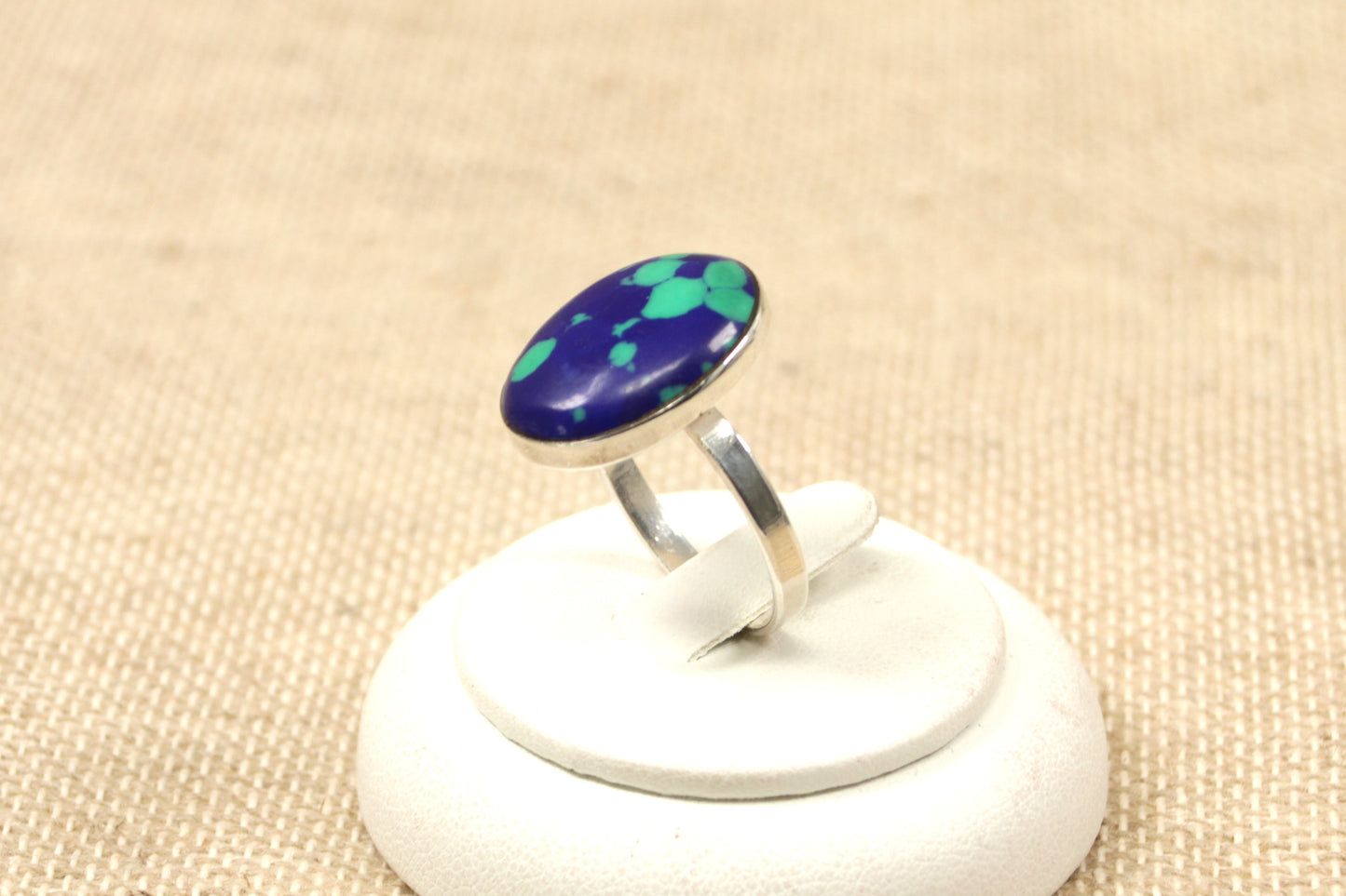 Silver Blue Spotted Designer Ring