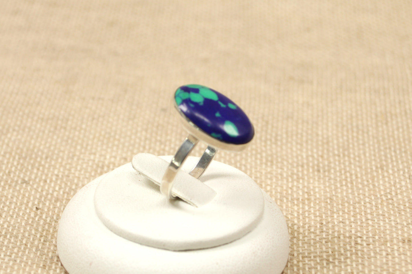 Silver Blue Spotted Designer Ring