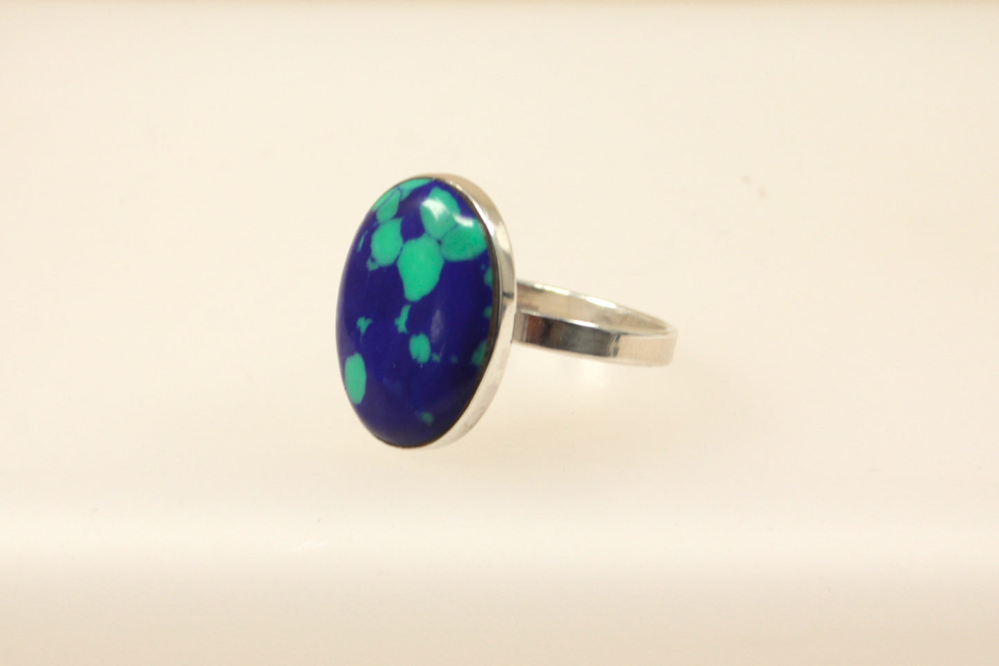 Silver Blue Spotted Designer Ring