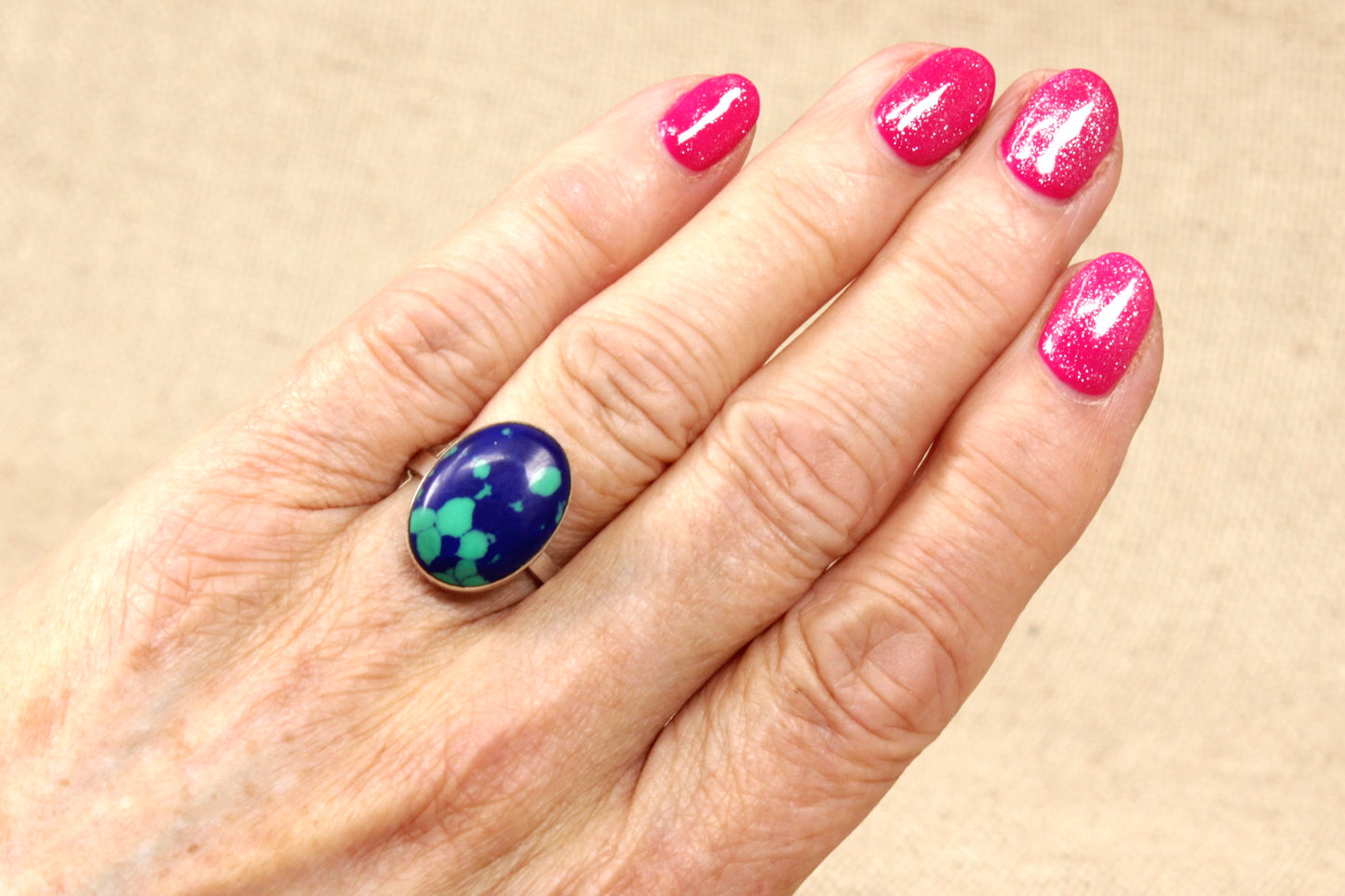 Silver Blue Spotted Designer Ring