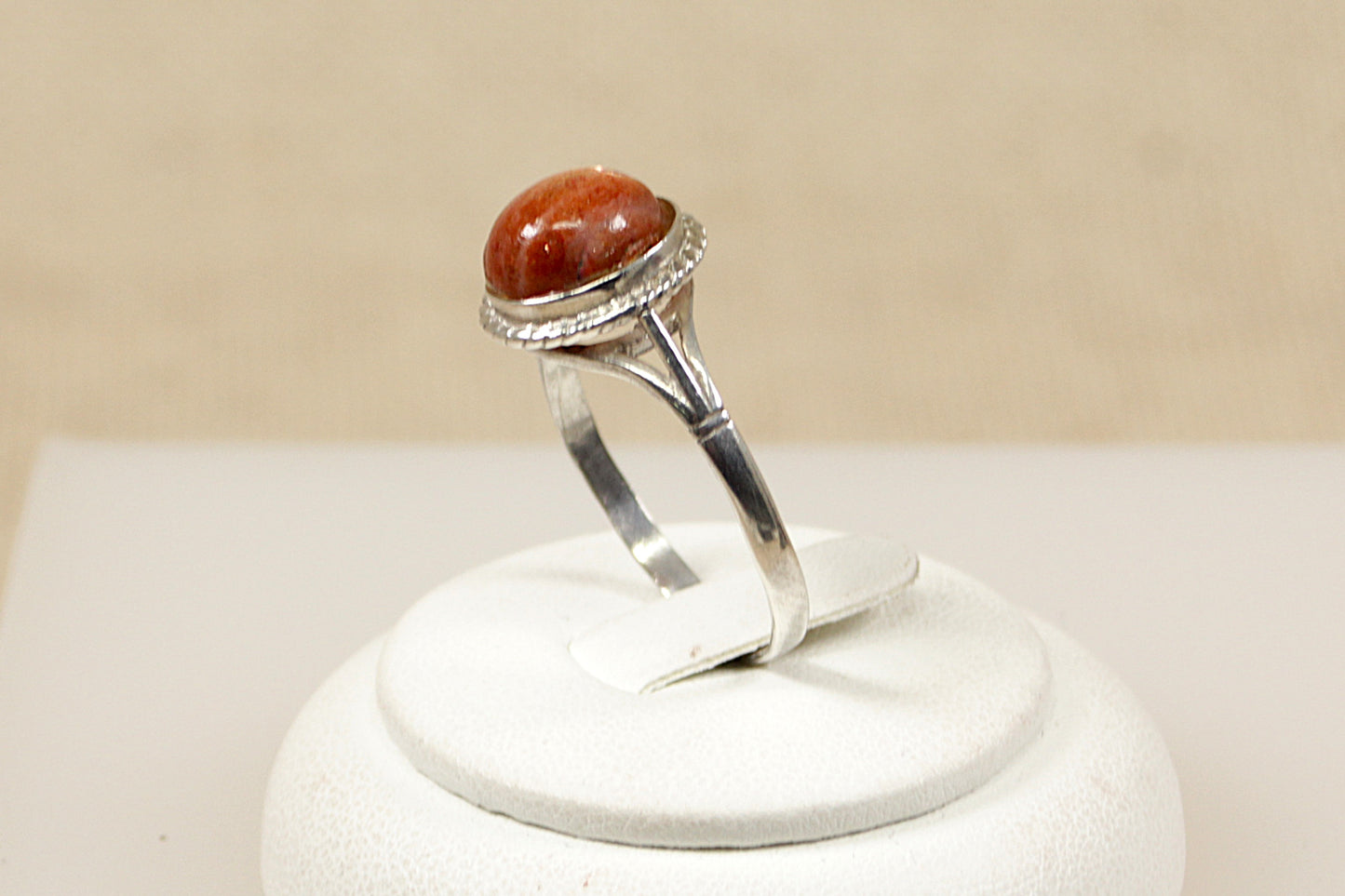 Silver Cabochon Goldstone Ring