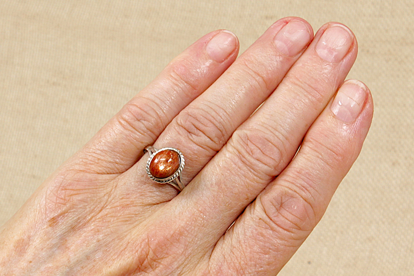 Silver Cabochon Goldstone Ring