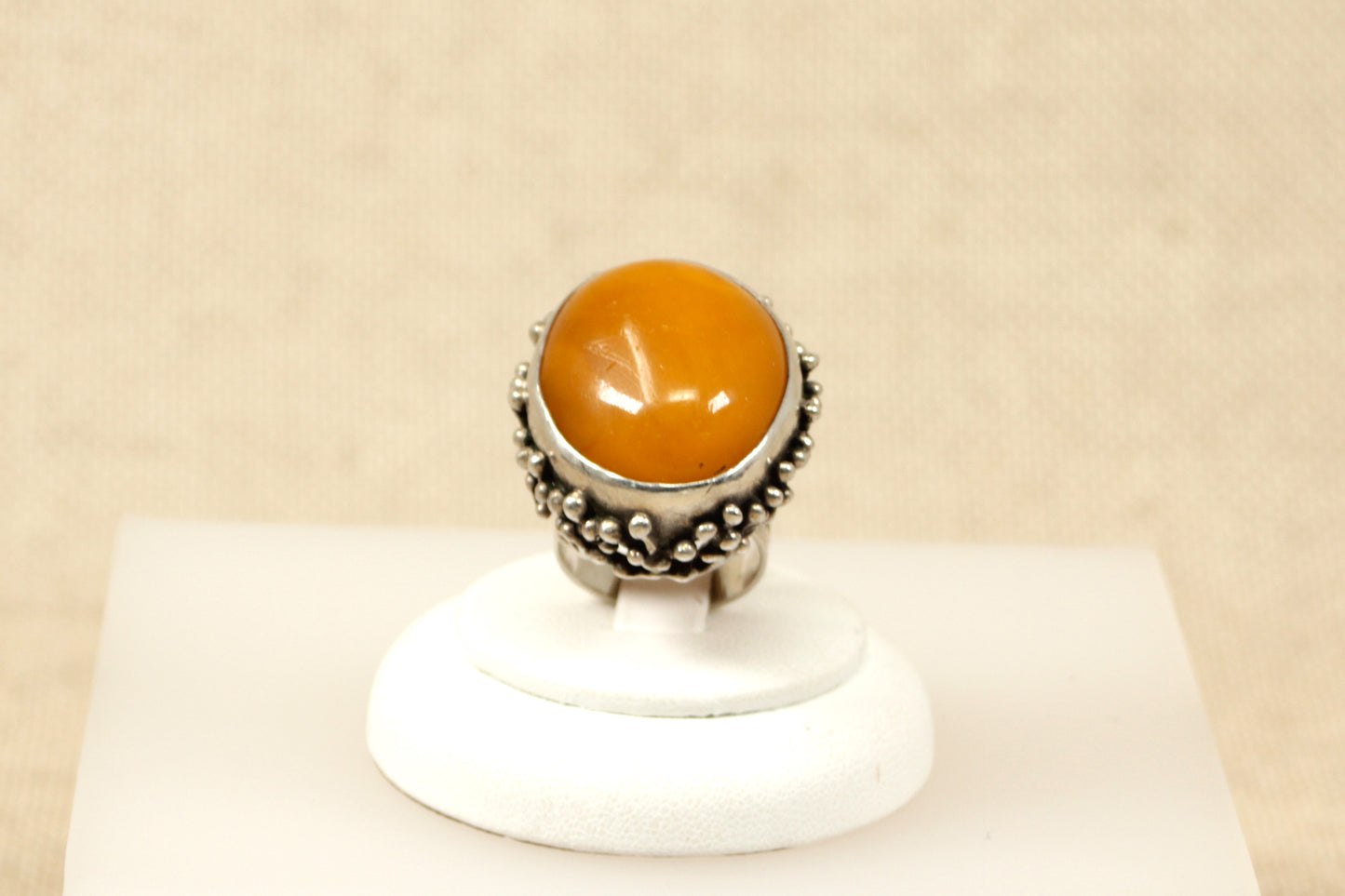 Silver Butterscotch Amber Statement Ring