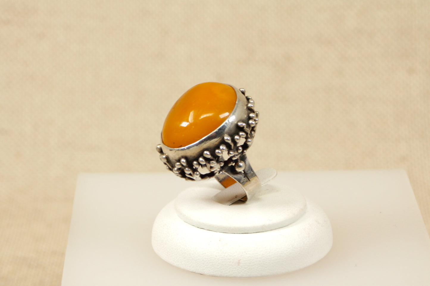 Silver Butterscotch Amber Statement Ring