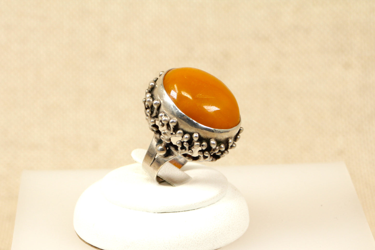 Silver Butterscotch Amber Statement Ring
