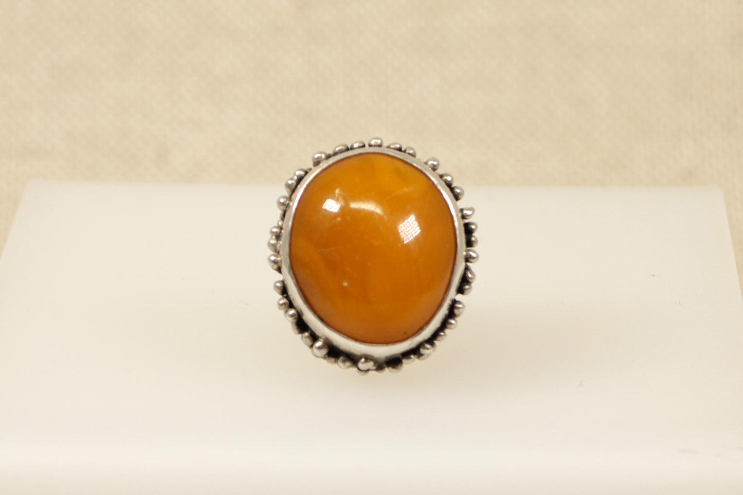 Silver Butterscotch Amber Statement Ring
