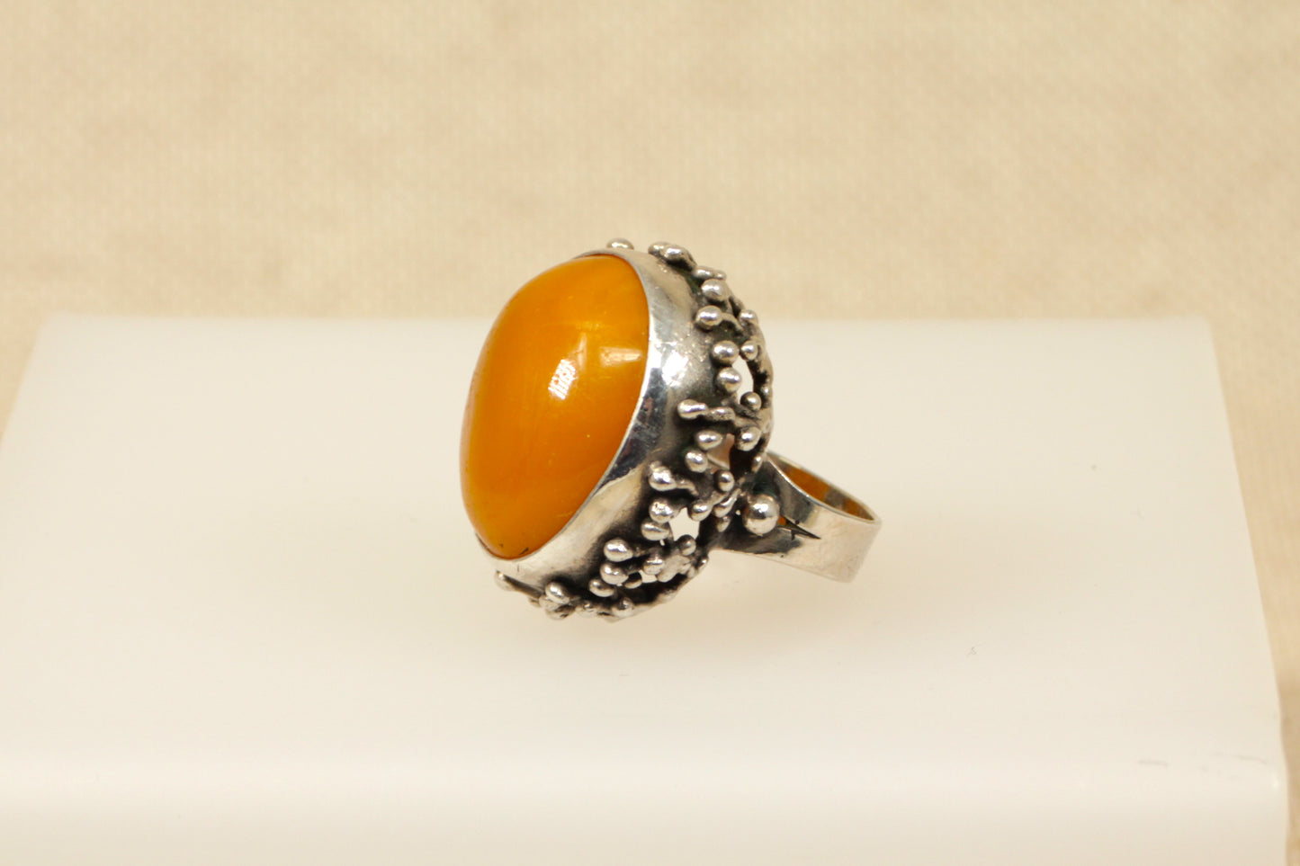 Silver Butterscotch Amber Statement Ring