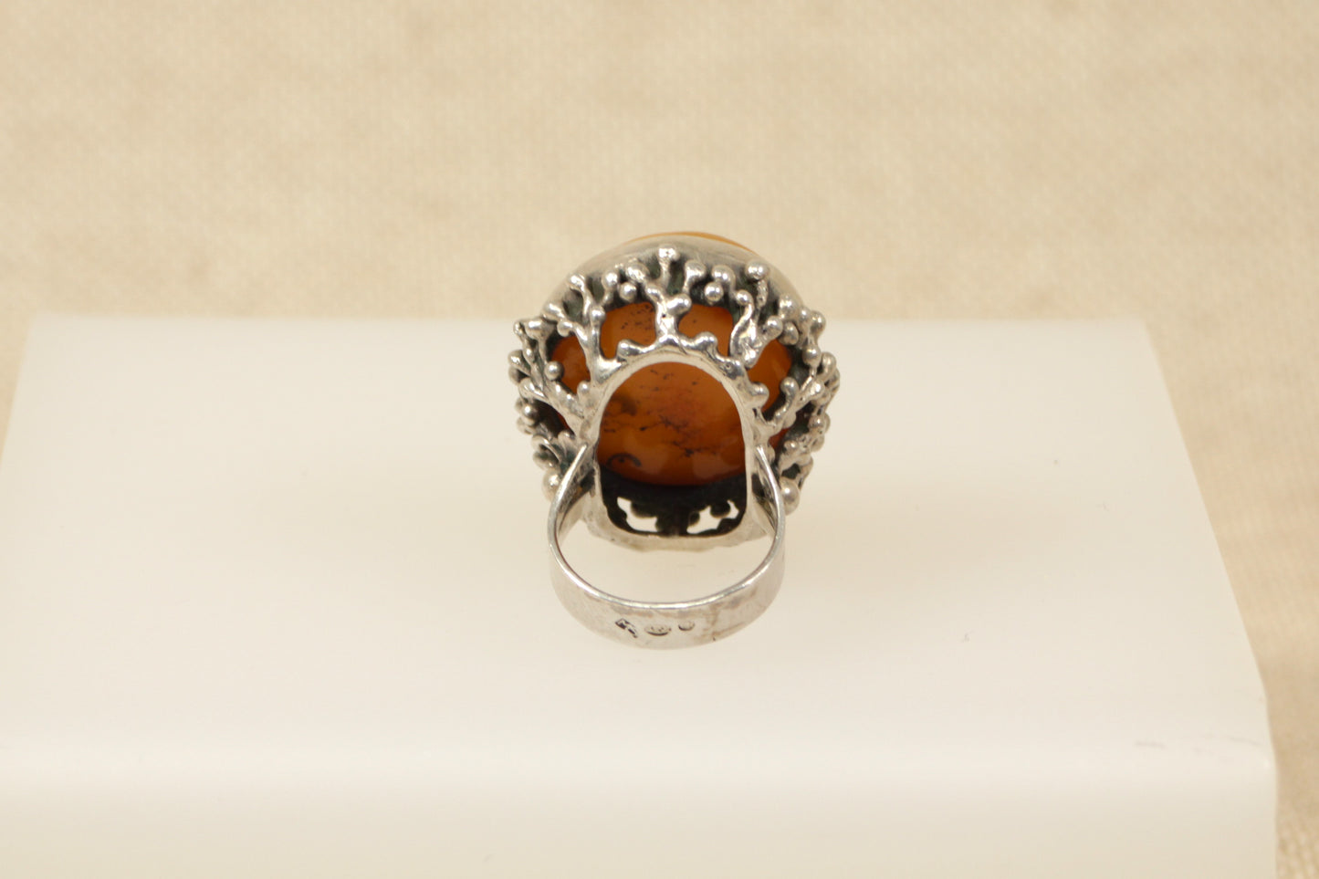 Silver Butterscotch Amber Statement Ring