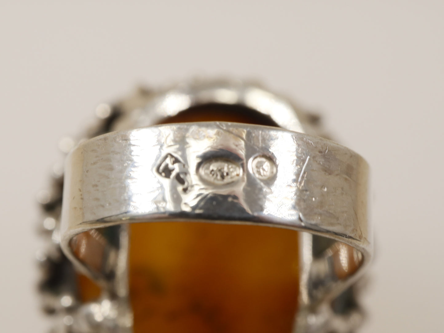 Silver Butterscotch Amber Statement Ring