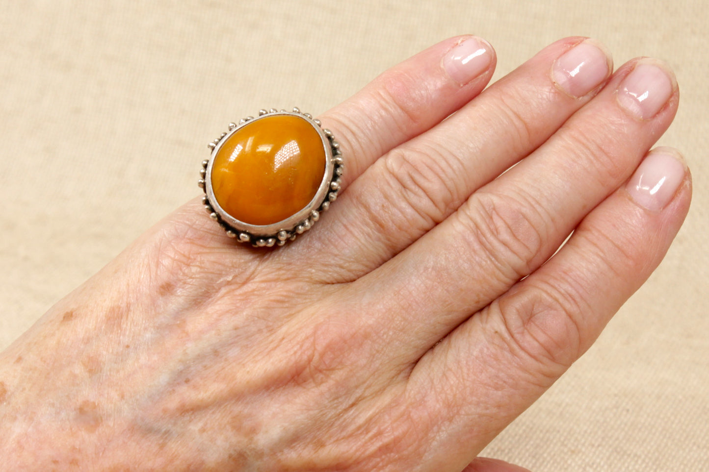 Silver Butterscotch Amber Statement Ring