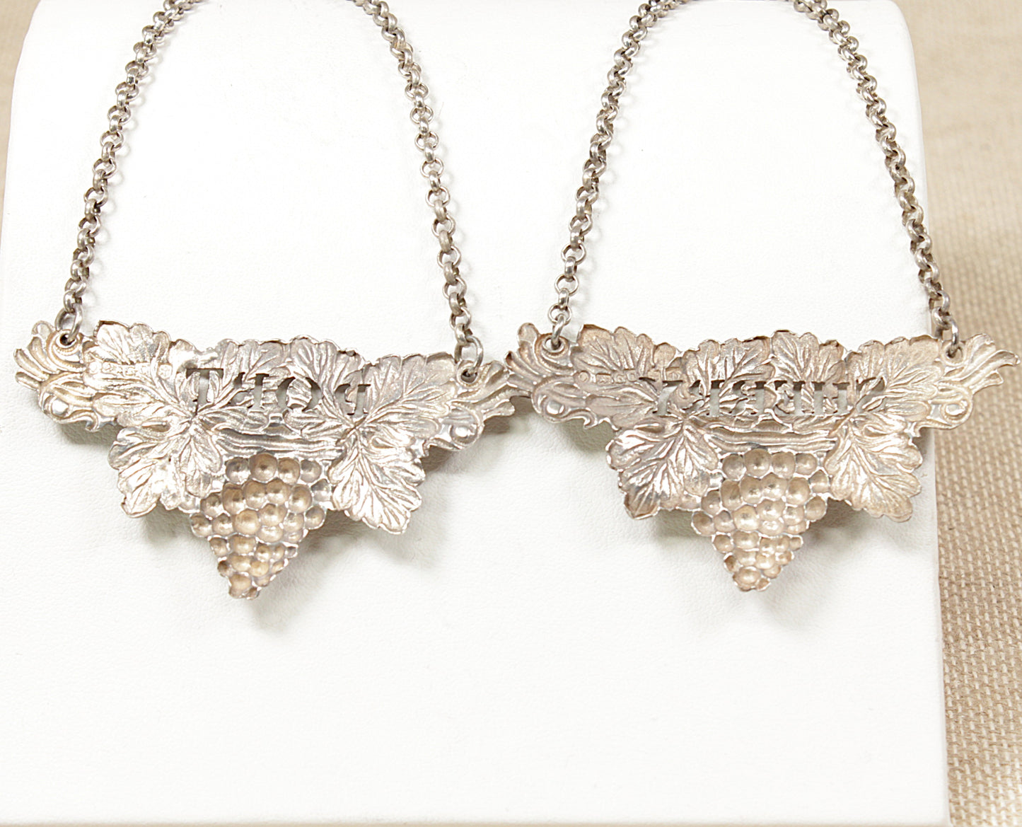 A Pair of William IV Antique Silver Decanter / Bottle Labels